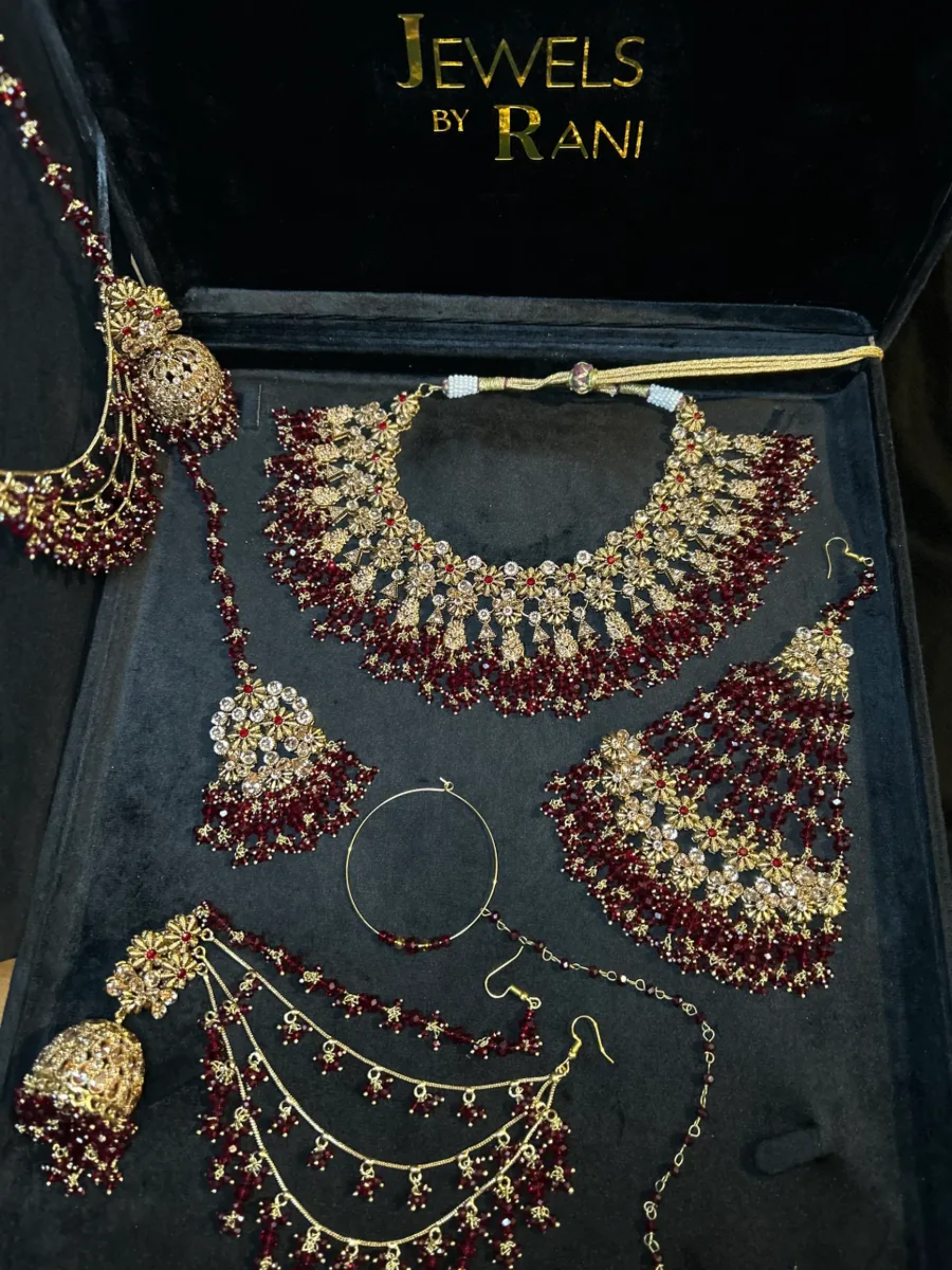Beautiful Maroon 24 crt Gold Plated Bridal Jewellery Set - Jewelsbyrani