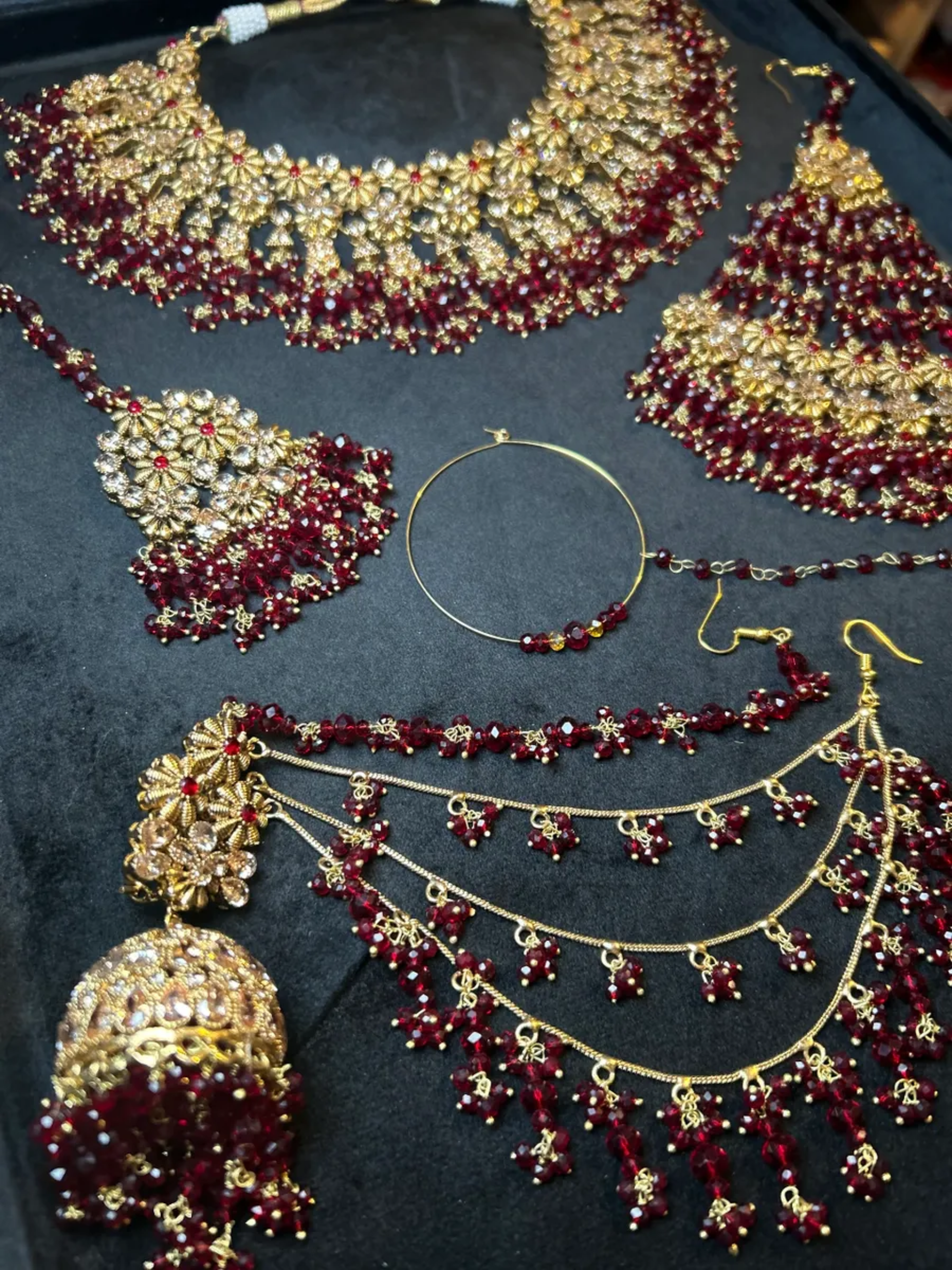 Beautiful Maroon 24 crt Gold Plated Bridal Jewellery Set - Jewelsbyrani