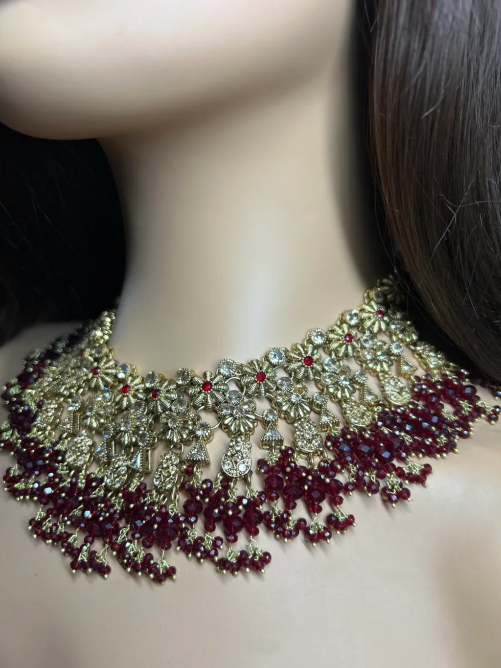 Beautiful Maroon 24 crt Gold Plated Bridal Jewellery Set - Jewelsbyrani