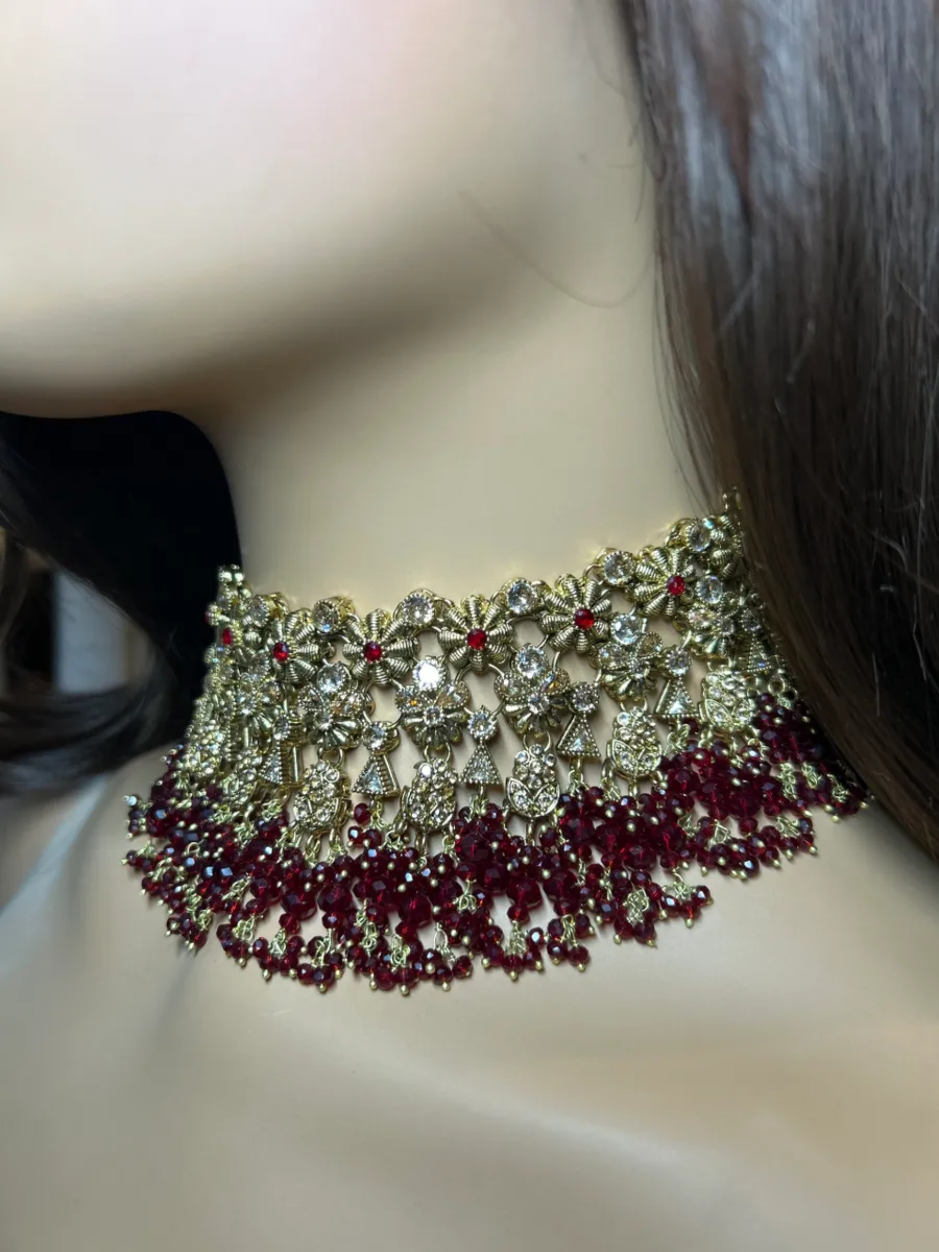 Beautiful Maroon 24 crt Gold Plated Bridal Jewellery Set - Jewelsbyrani