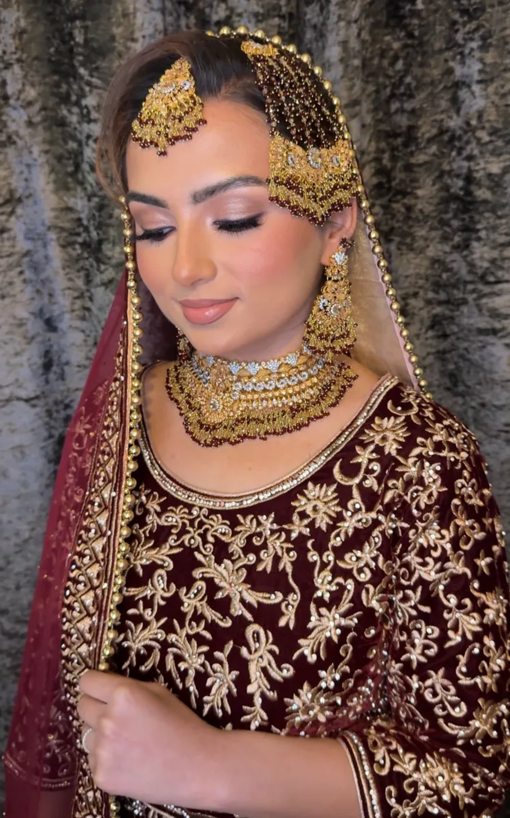 Pre Order 6 Weeks- Stylish Maroon 24 crt Gold Plated Bridal Jewellery Set - Jewelsbyrani
