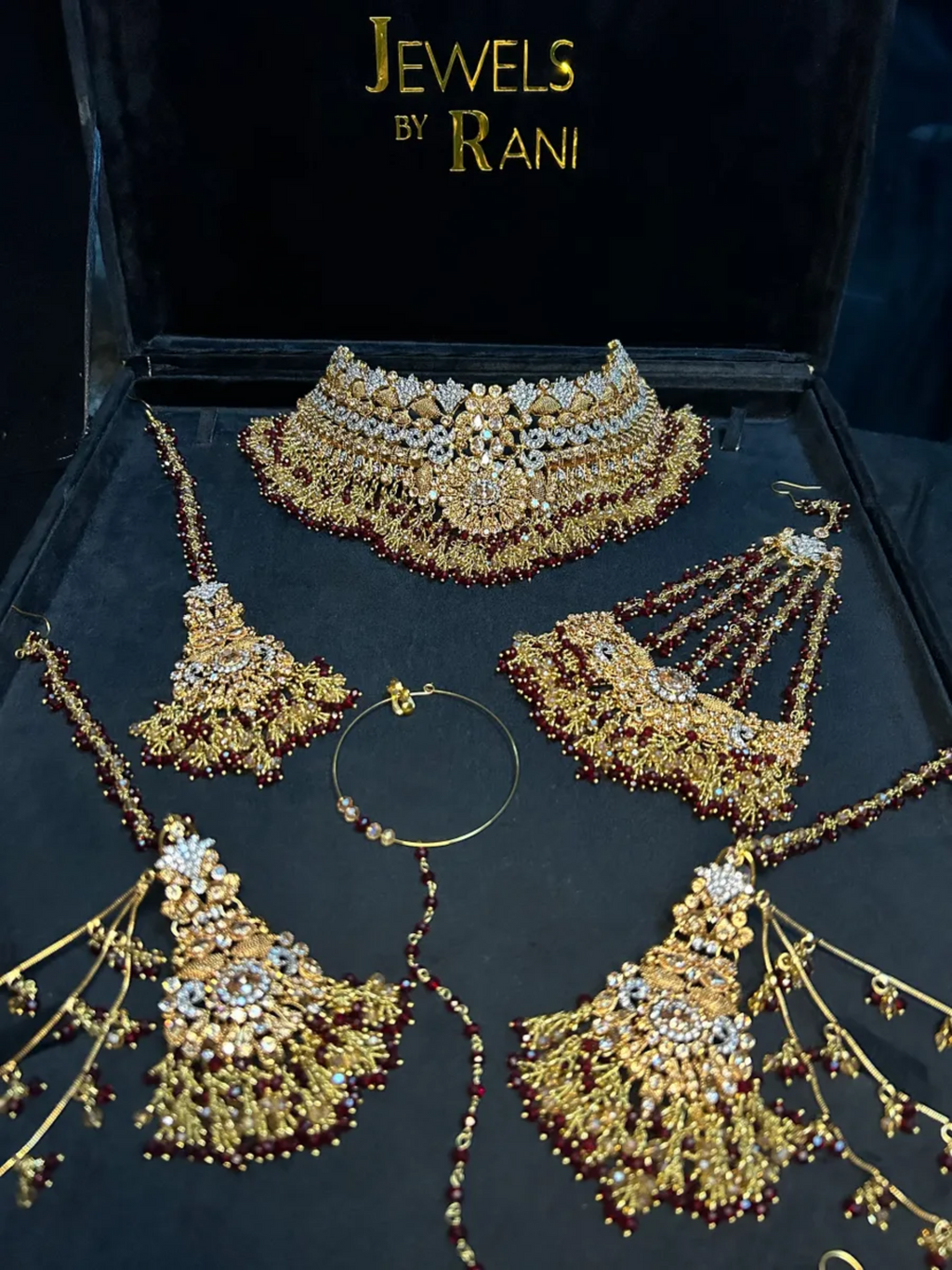 Pre Order 6 Weeks- Stylish Maroon 24 crt Gold Plated Bridal Jewellery Set - Jewelsbyrani