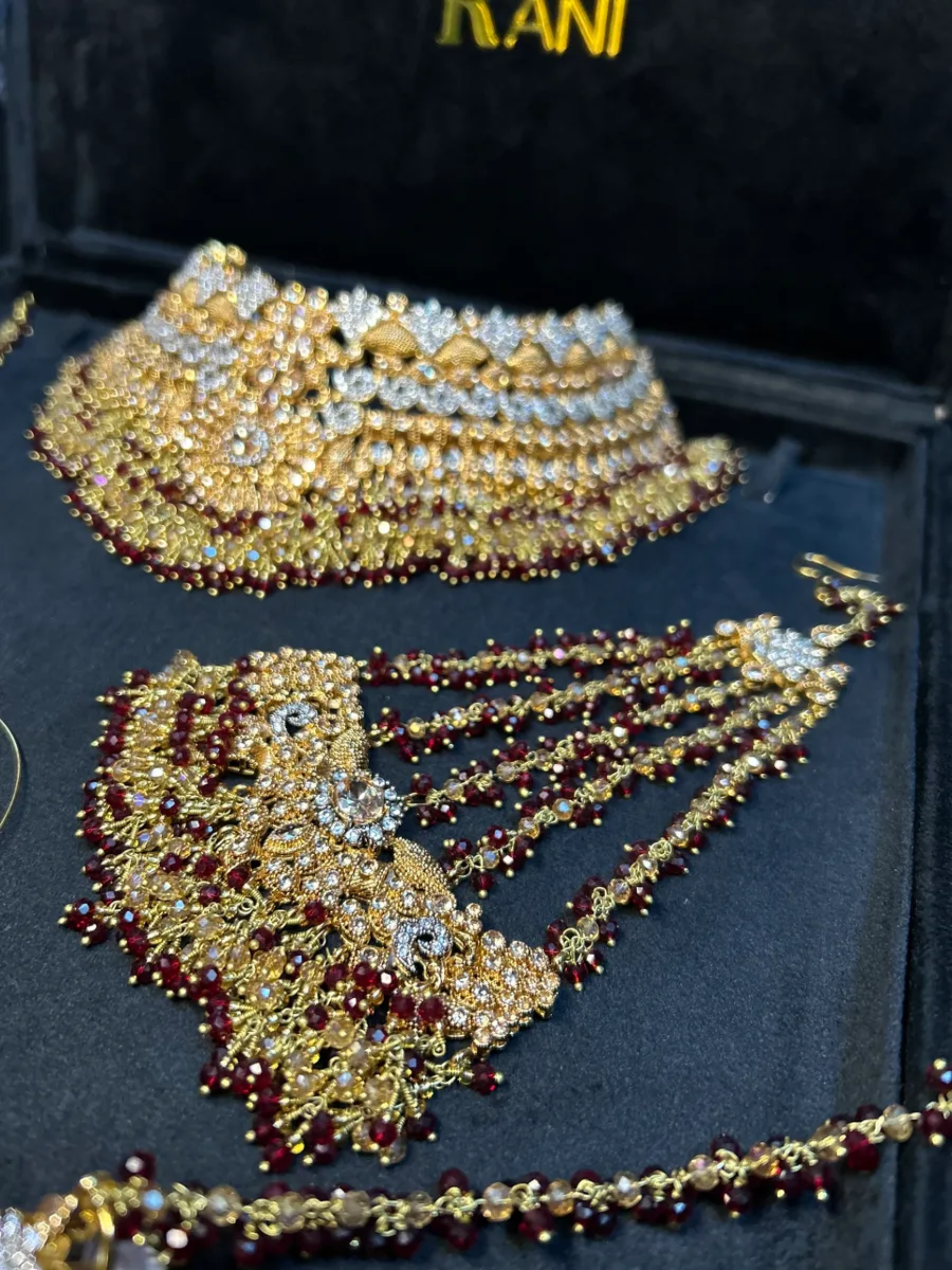 Pre Order 6 Weeks- Stylish Maroon 24 crt Gold Plated Bridal Jewellery Set