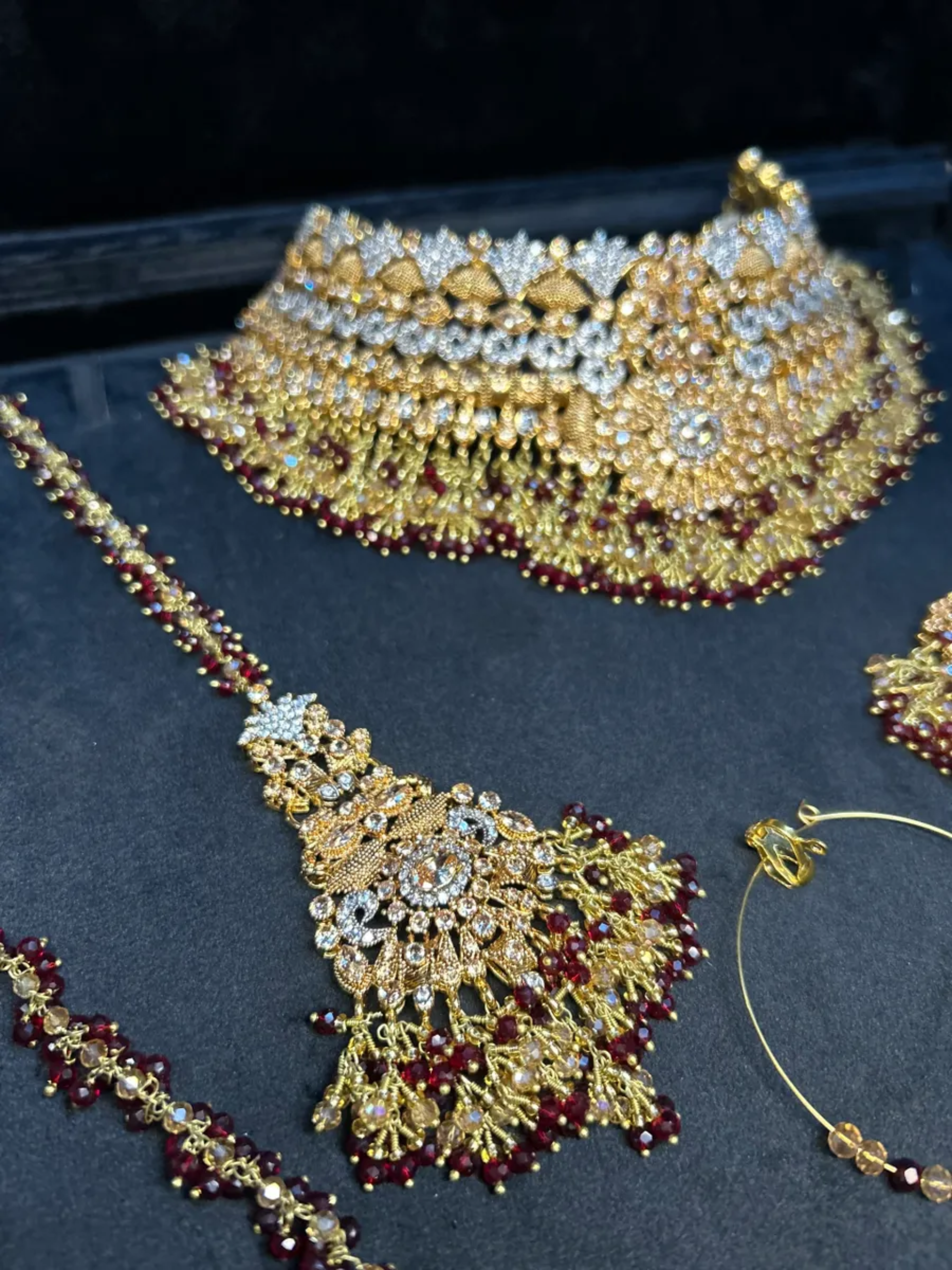 Pre Order 6 Weeks- Stylish Maroon 24 crt Gold Plated Bridal Jewellery Set