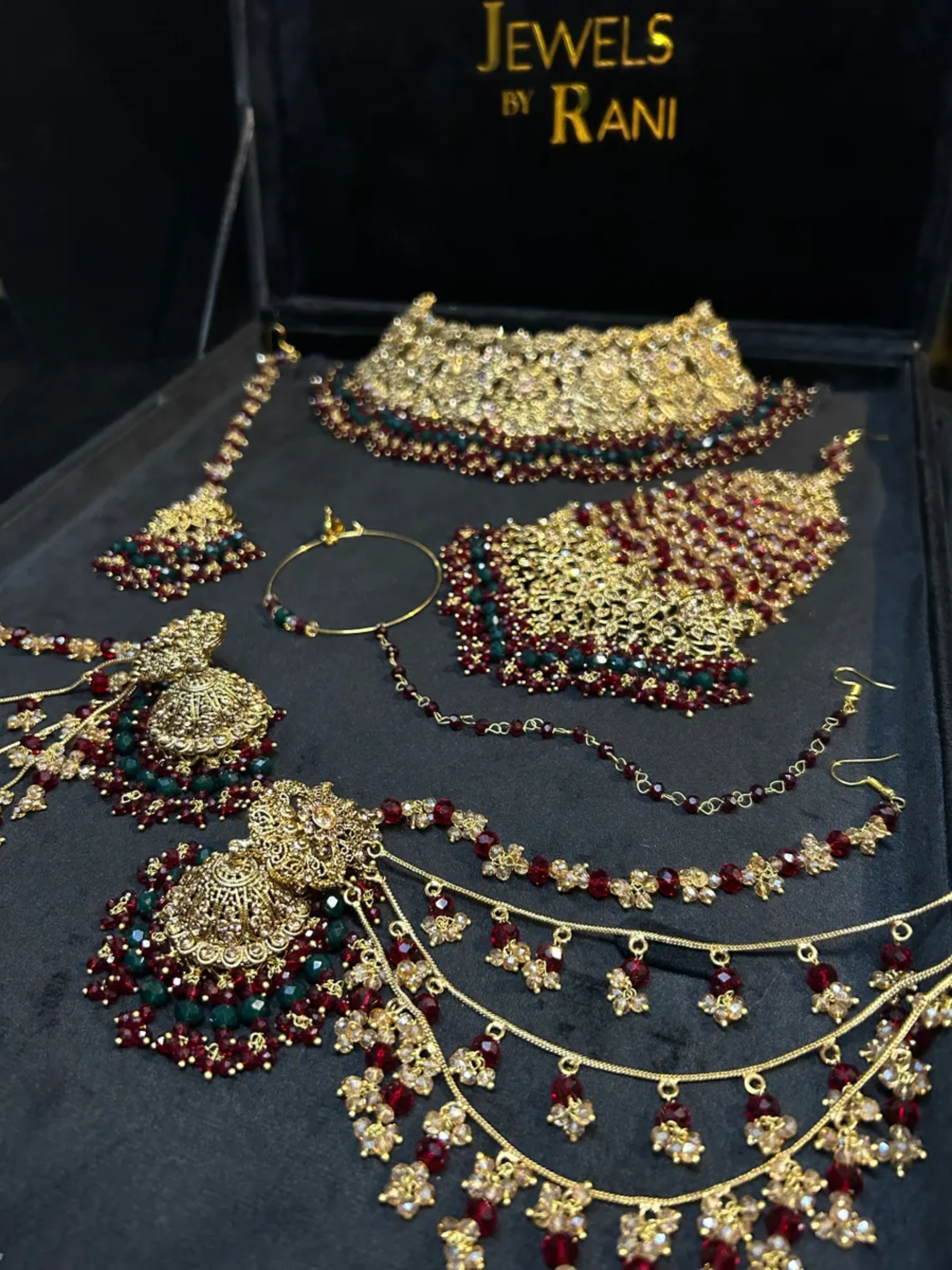 Maroon & Green 24 crt Gold Plated Bridal Jewellery Set - Jewelsbyrani