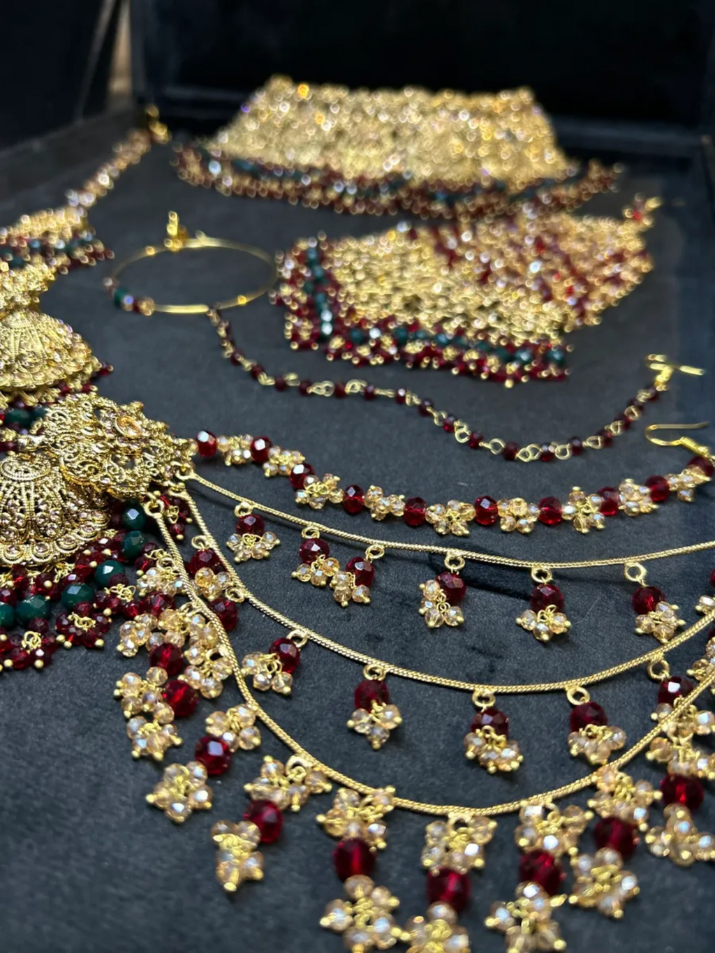 Maroon & Green 24 crt Gold Plated Bridal Jewellery Set - Jewelsbyrani
