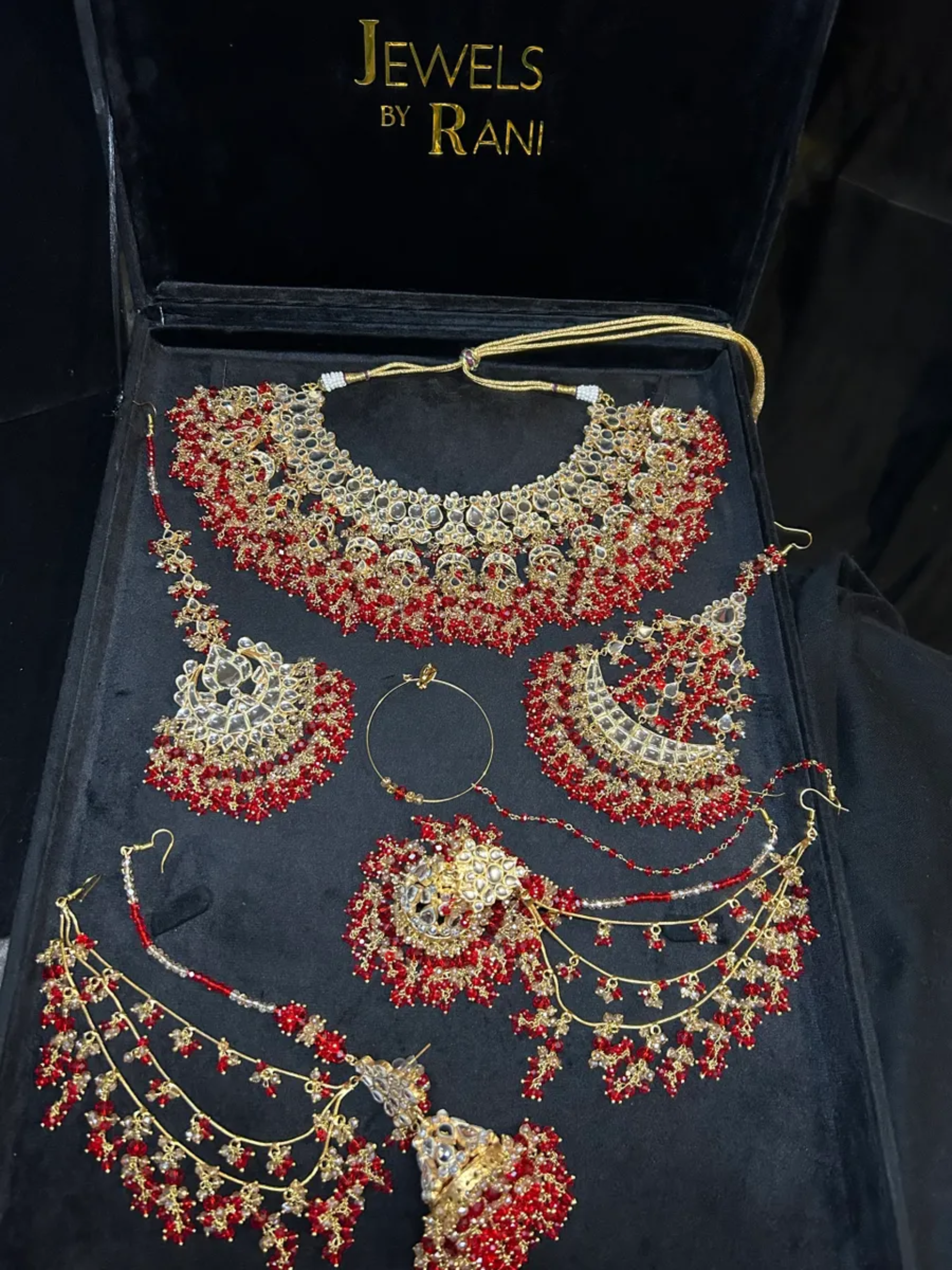 Red & Gold Kundan 24crt Gold Plated Bridal Jewellery Set