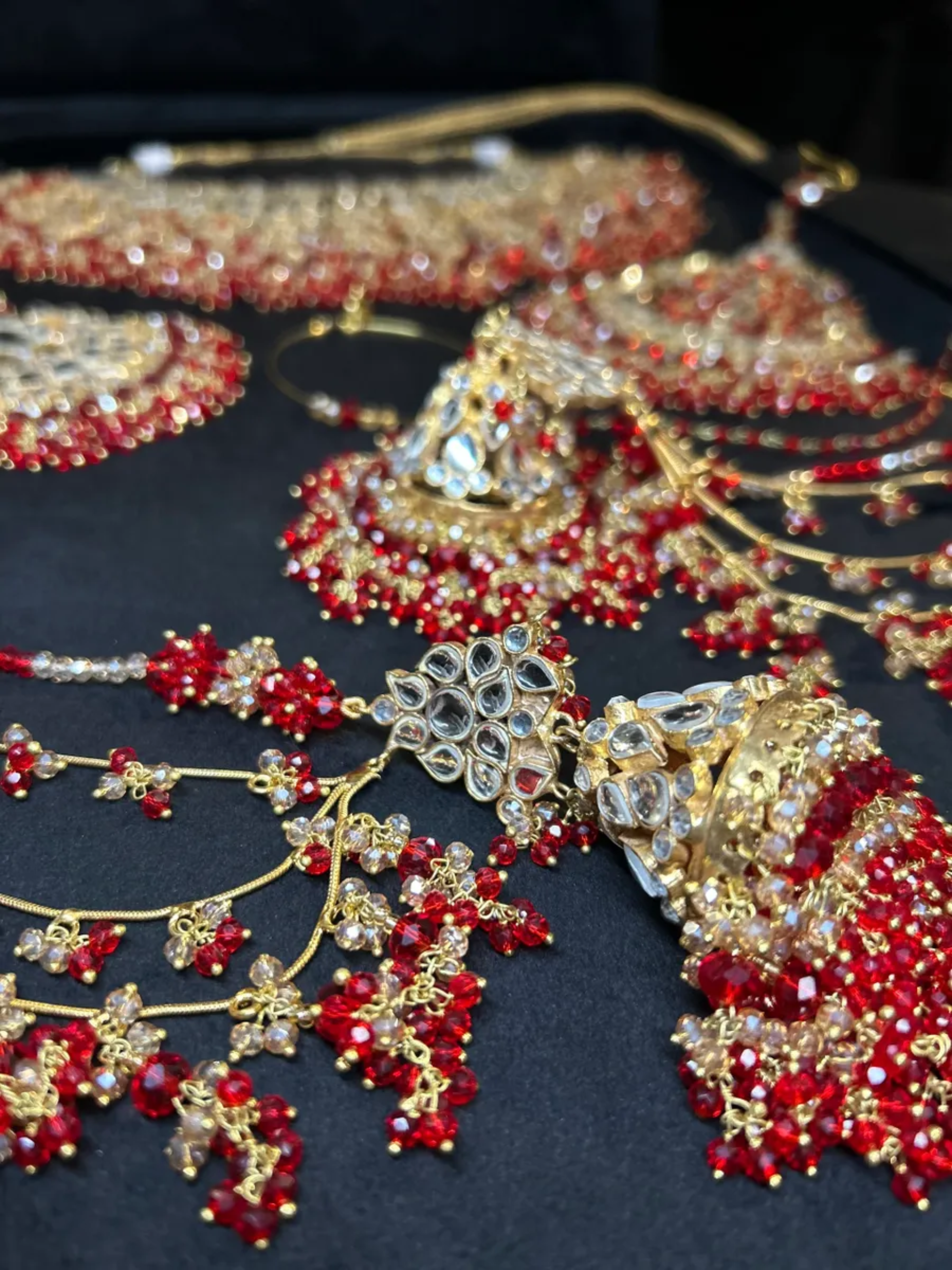 Red & Gold Kundan 24crt Gold Plated Bridal Jewellery Set
