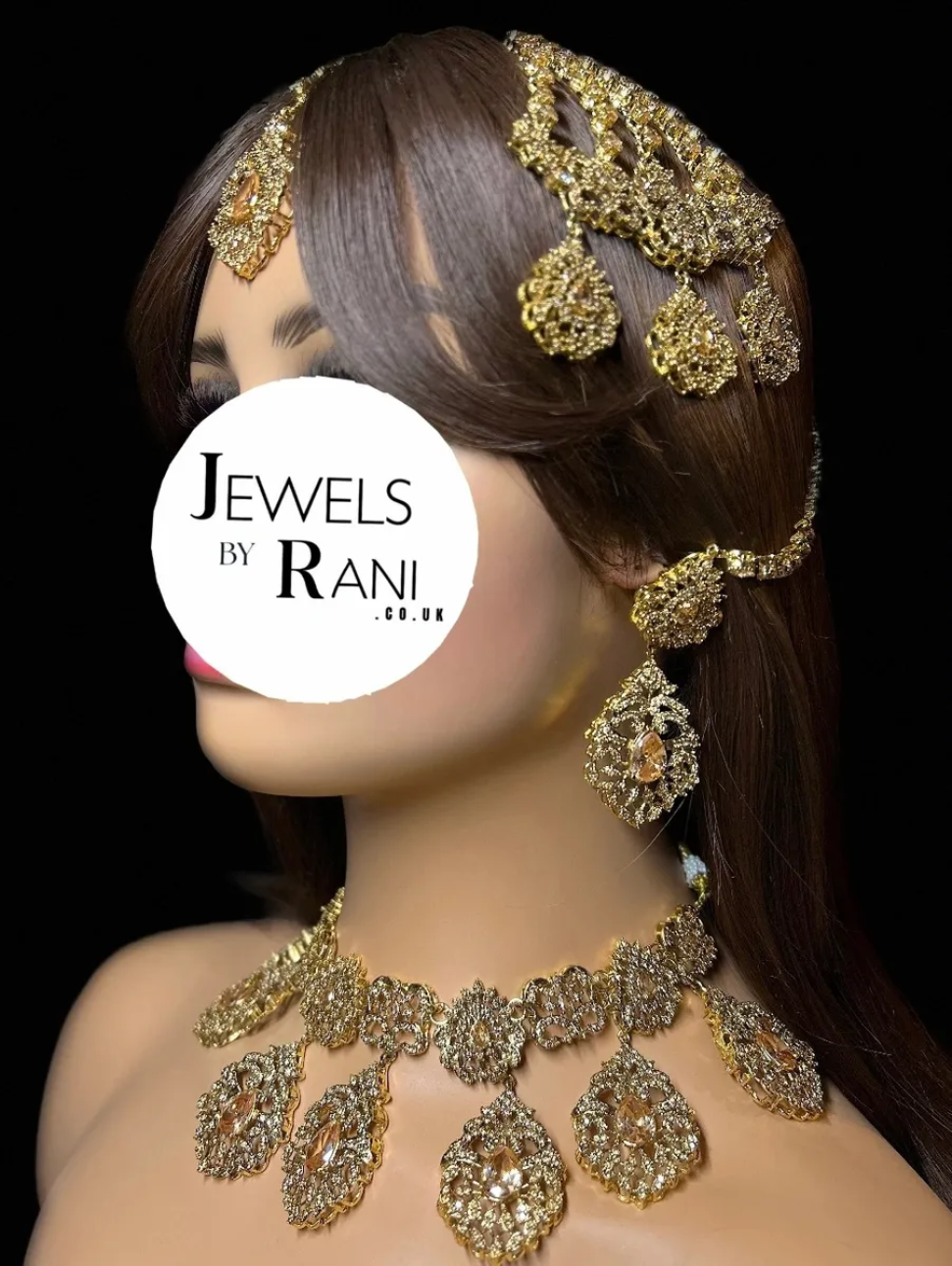 Beautiful Gold Stoned Statement Set 24crt Gold Plated Bridal Jewellery Set - Jewelsbyrani