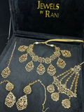 Beautiful Gold Stoned Statement Set 24crt Gold Plated Bridal Jewellery Set - Jewelsbyrani