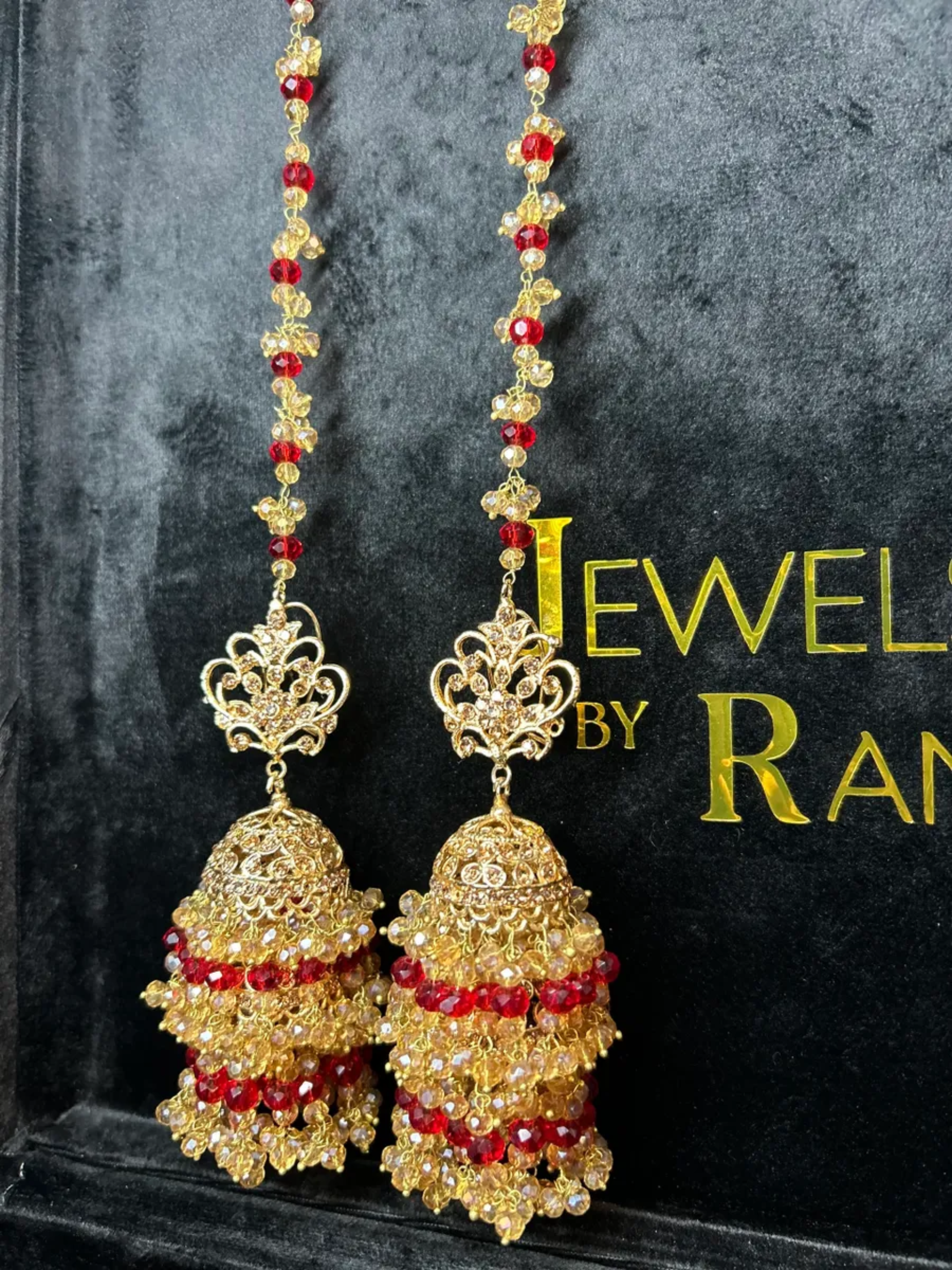 Gold & Deep Red Bridal Double Jhumkies