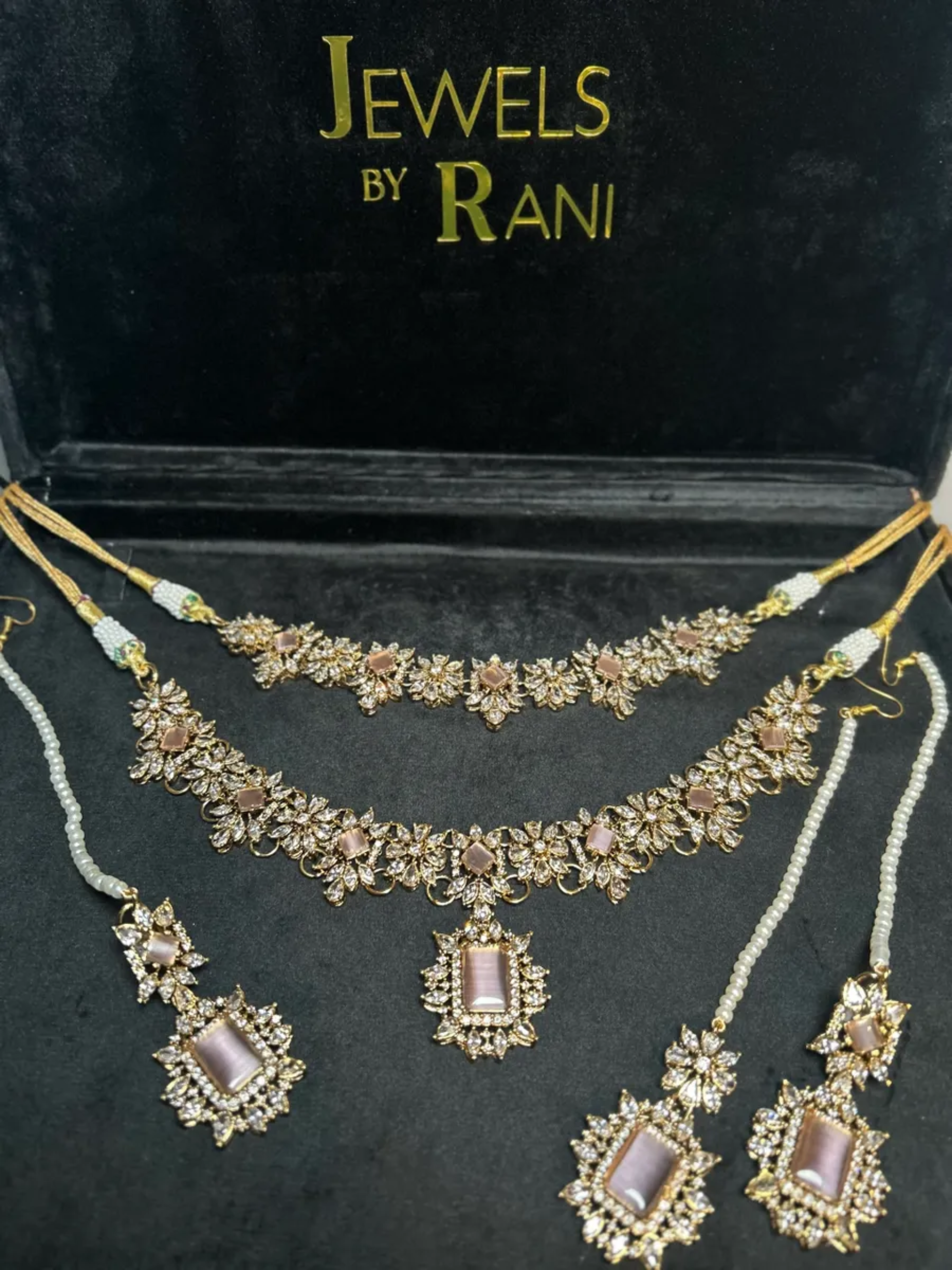 PRE ORDER: 6 Week Making time- Stunning Pink Stoned 24 crt Gold Plated Bridal Jewellery Set