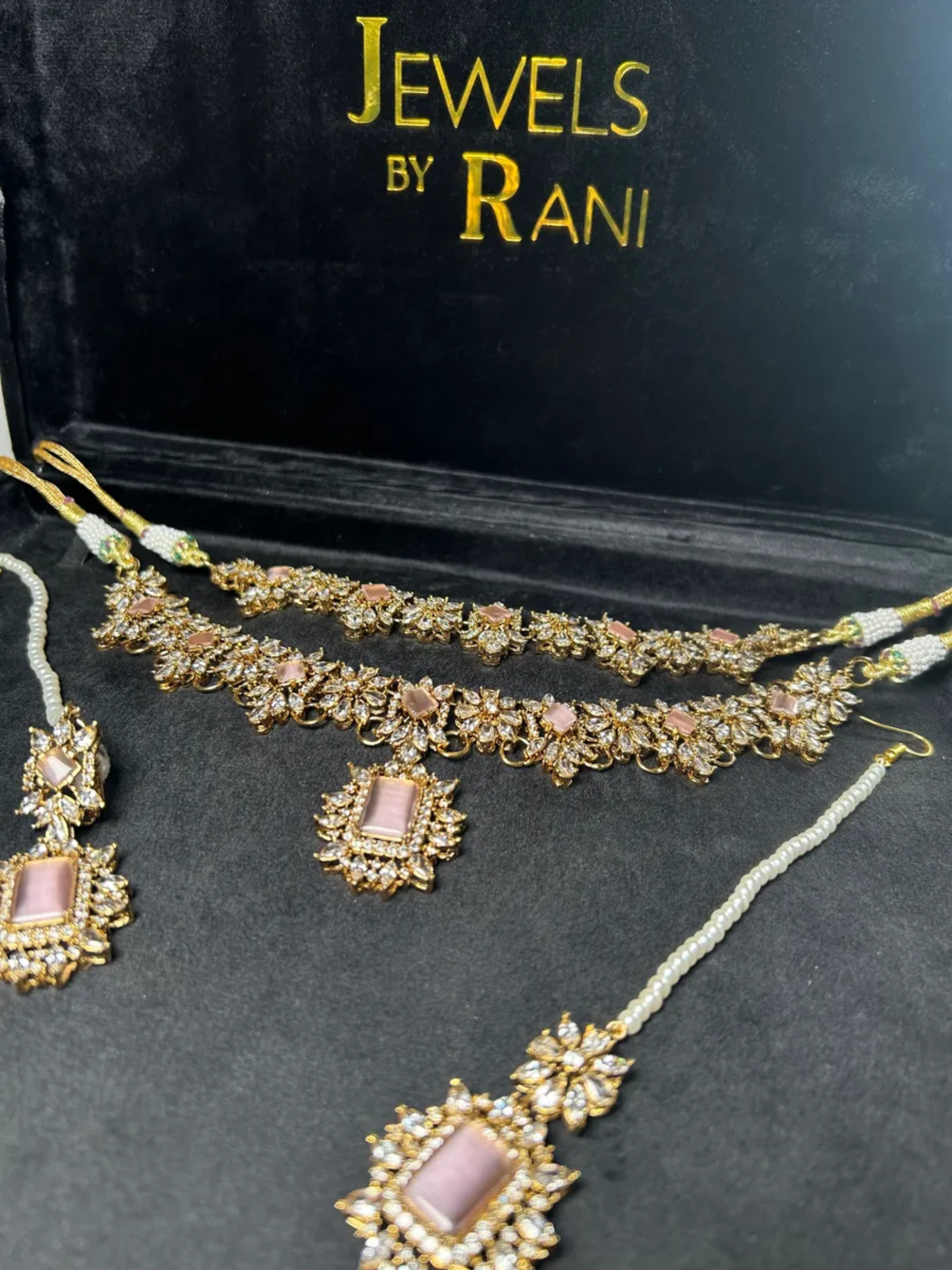 PRE ORDER: 6 Week Making time- Stunning Pink Stoned 24 crt Gold Plated Bridal Jewellery Set