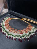 Maroon, Green & White Kundan Necklace - Jewelsbyrani