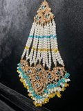 Blue & Yellow Multi Coloured heavily beaded jhumar - Jewelsbyrani