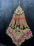 Olive & Hot Pink Multi Coloured heavily beaded jhumar - Jewelsbyrani