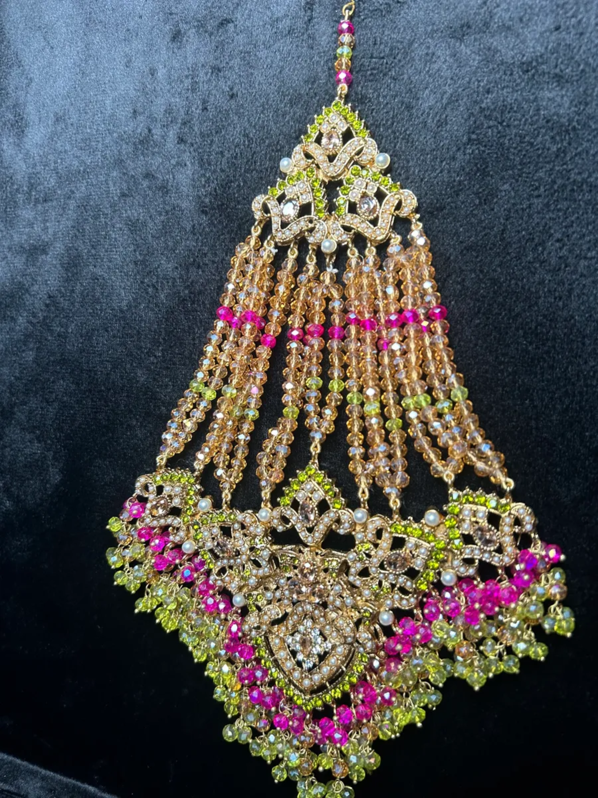 Olive & Hot Pink Multi Coloured heavily beaded jhumar
