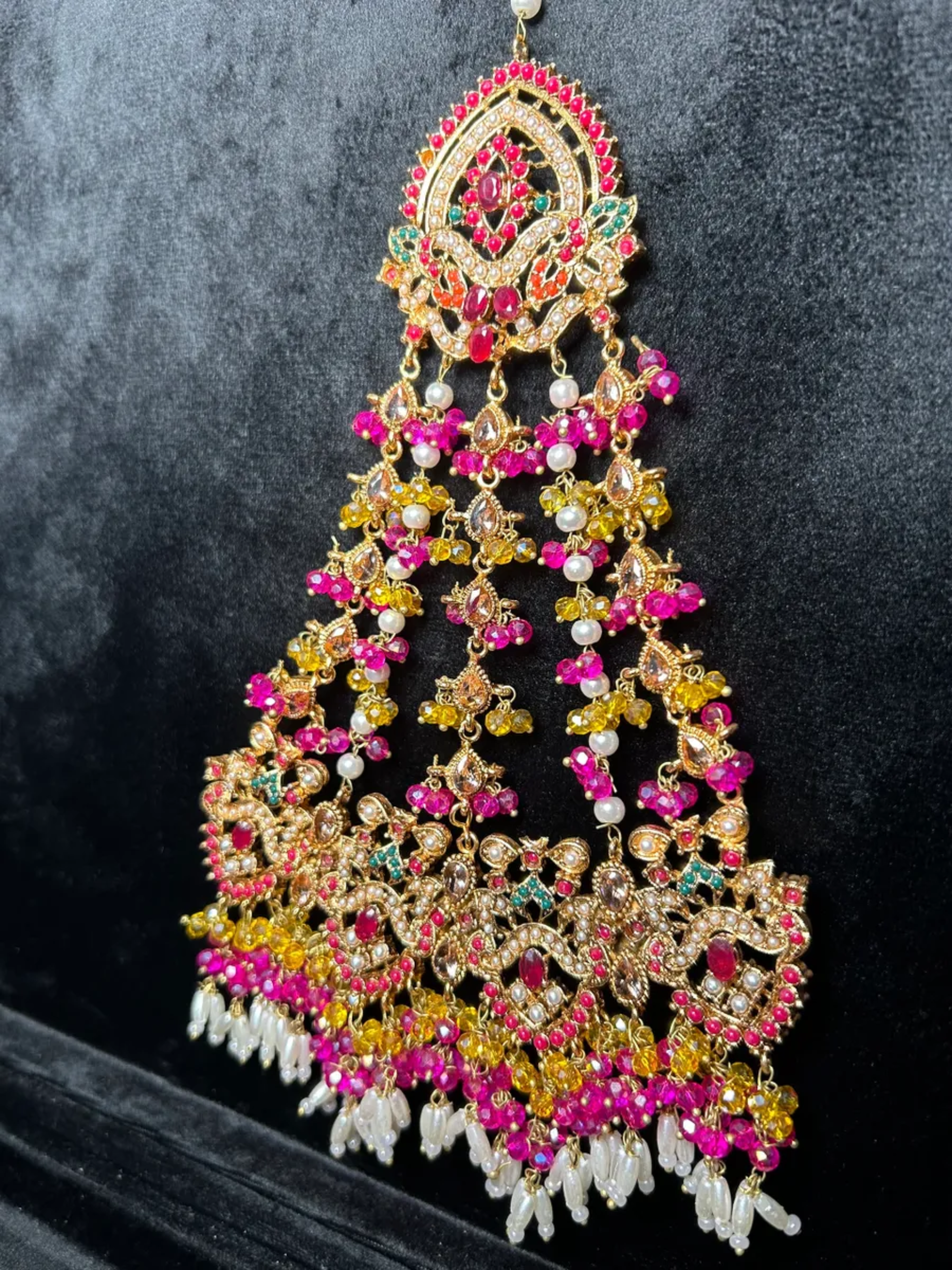 Yellow & Hot Pink Multi Coloured heavily beaded jhumar