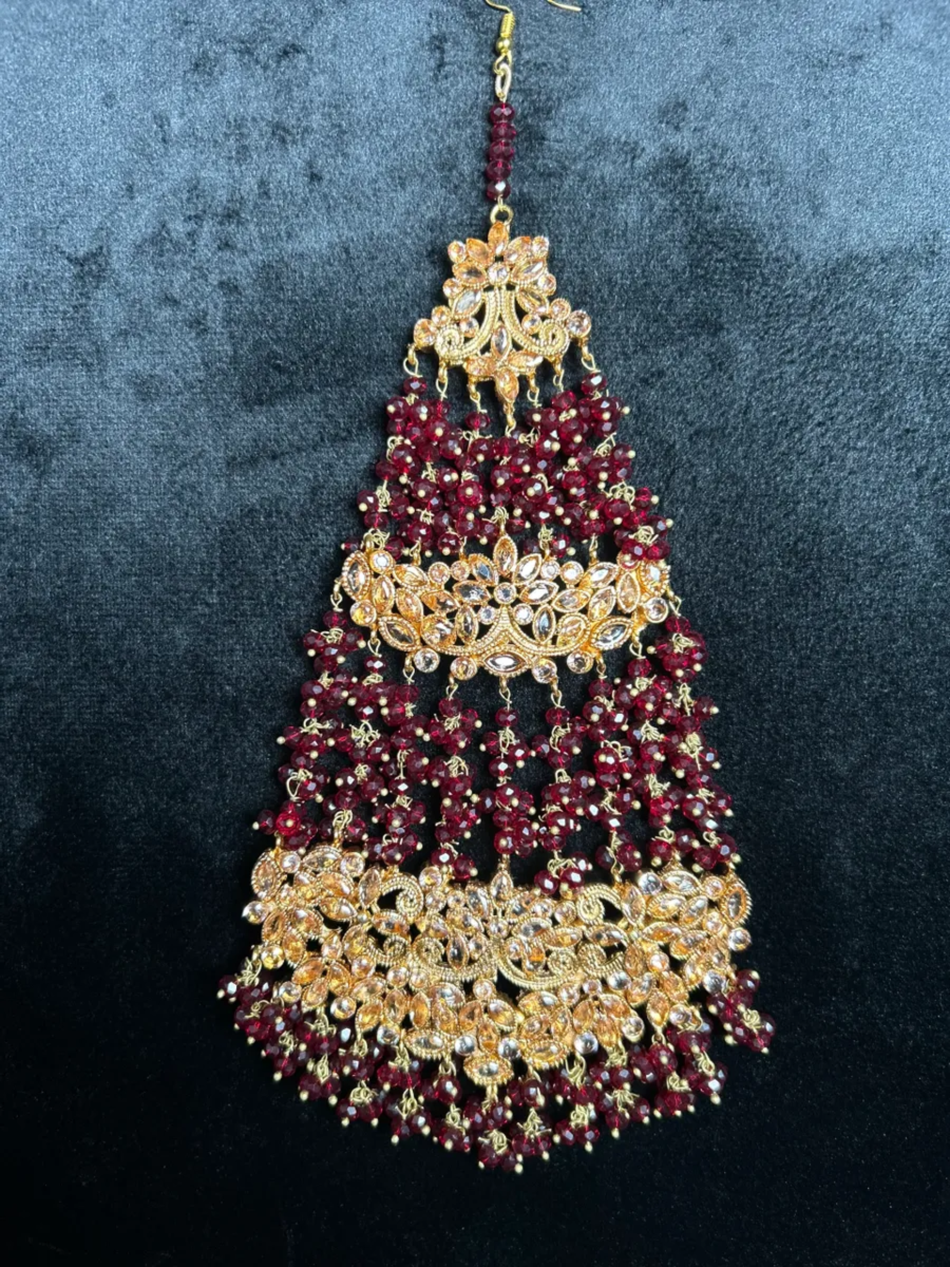 Deep Maroon heavily beaded Jhumar.