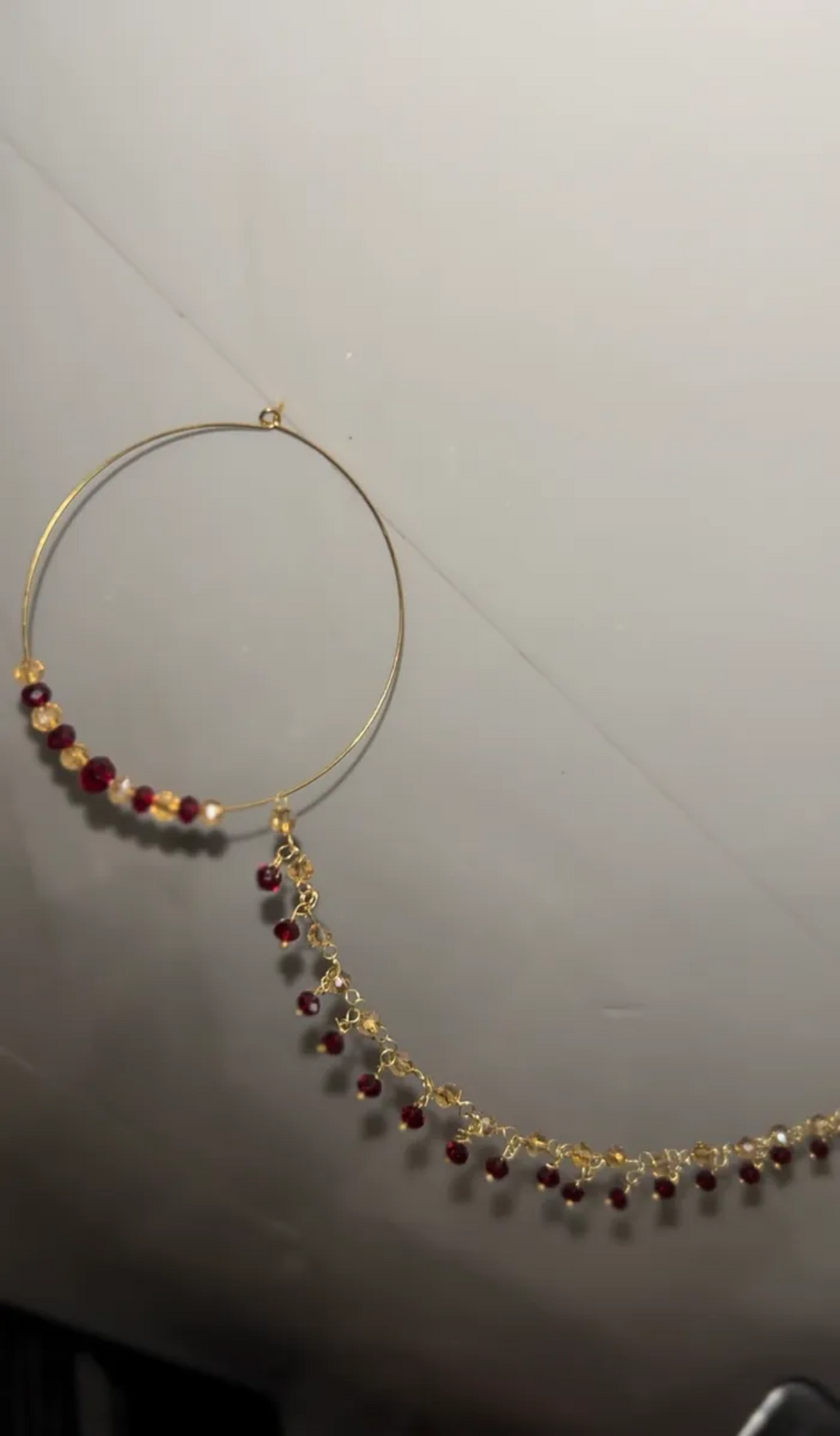 Handmade Bridal Gold & Maroon Beaded Bridal Nose Hoop/ Naath/ Nathli with Beaded Chain - Jewelsbyrani