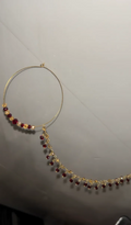 Handmade Bridal Gold & Maroon Beaded Bridal Nose Hoop/ Naath/ Nathli with Beaded Chain - Jewelsbyrani