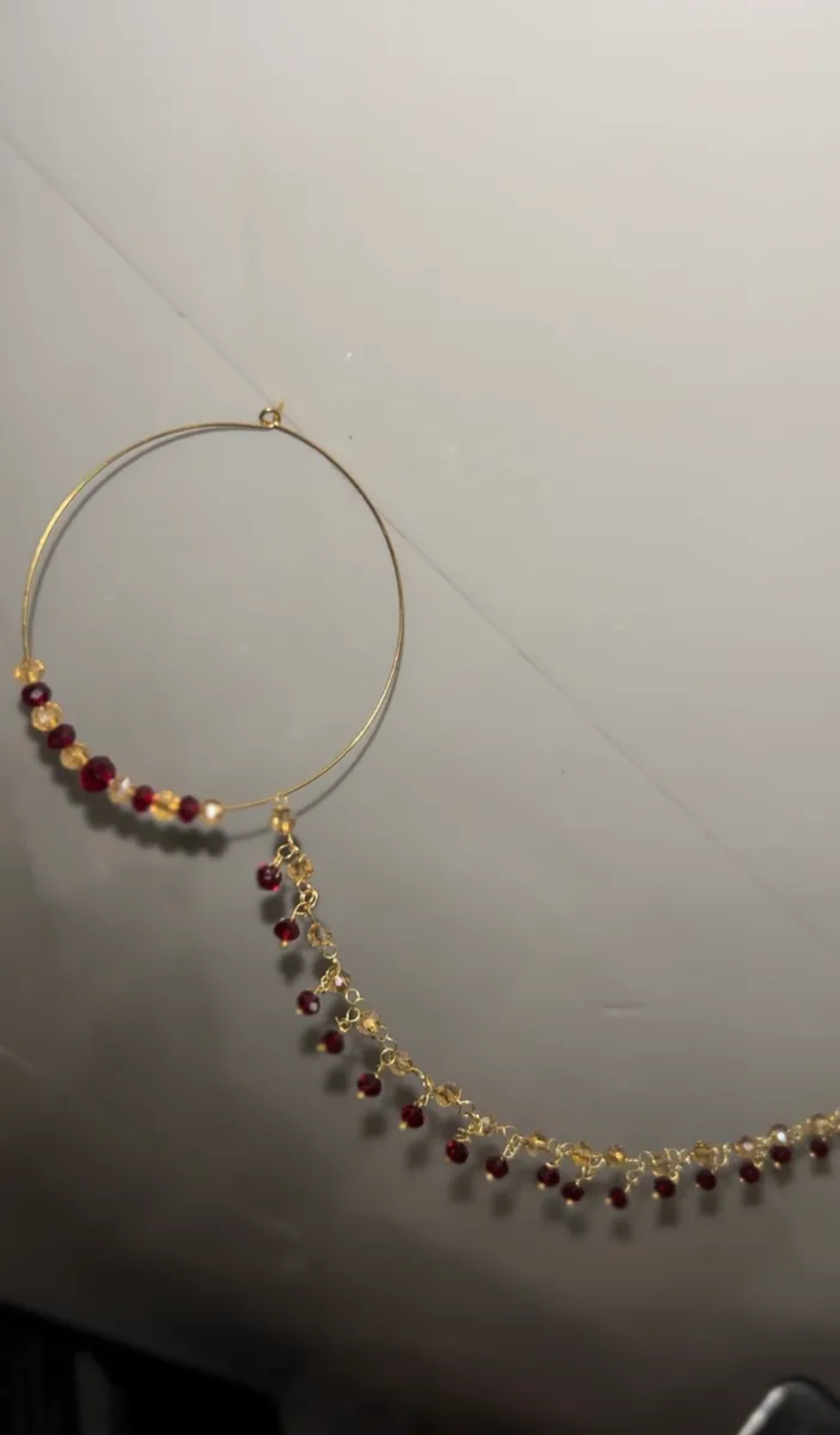 Handmade Bridal Gold & Maroon Beaded Bridal Nose Hoop/ Naath/ Nathli with Beaded Chain - Jewelsbyrani