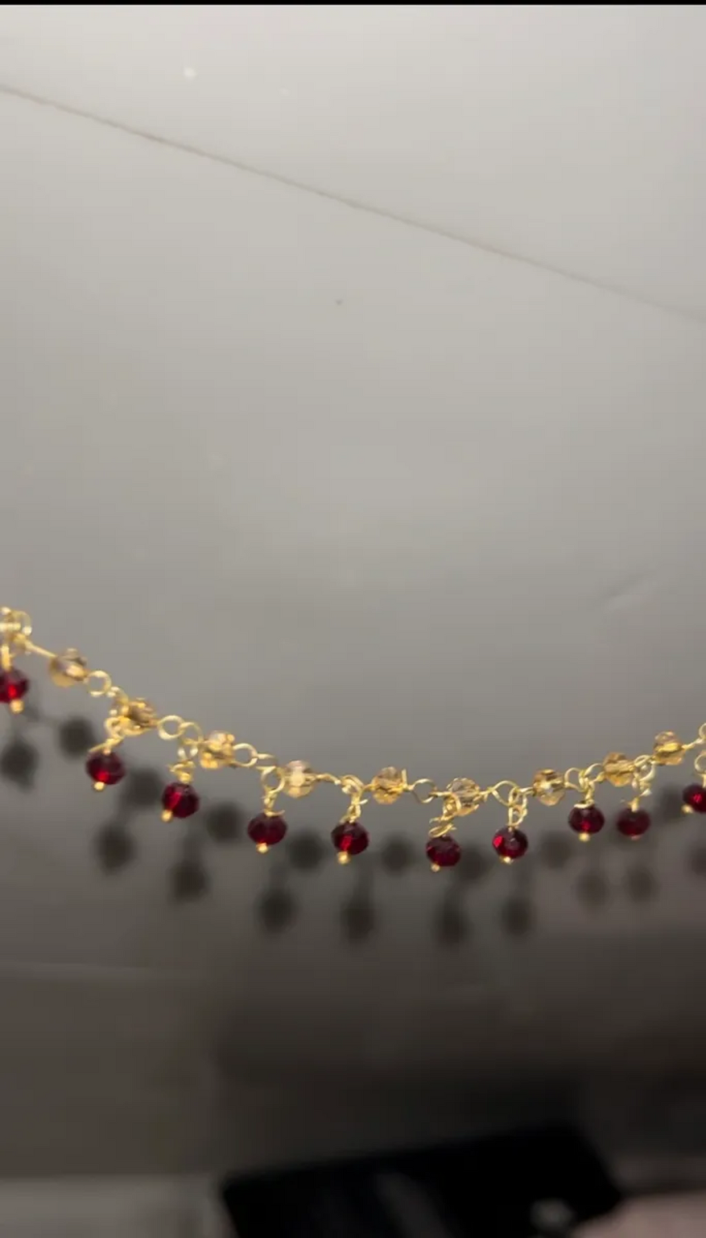 Handmade Bridal Gold & Maroon Beaded Bridal Nose Hoop/ Naath/ Nathli with Beaded Chain - Jewelsbyrani