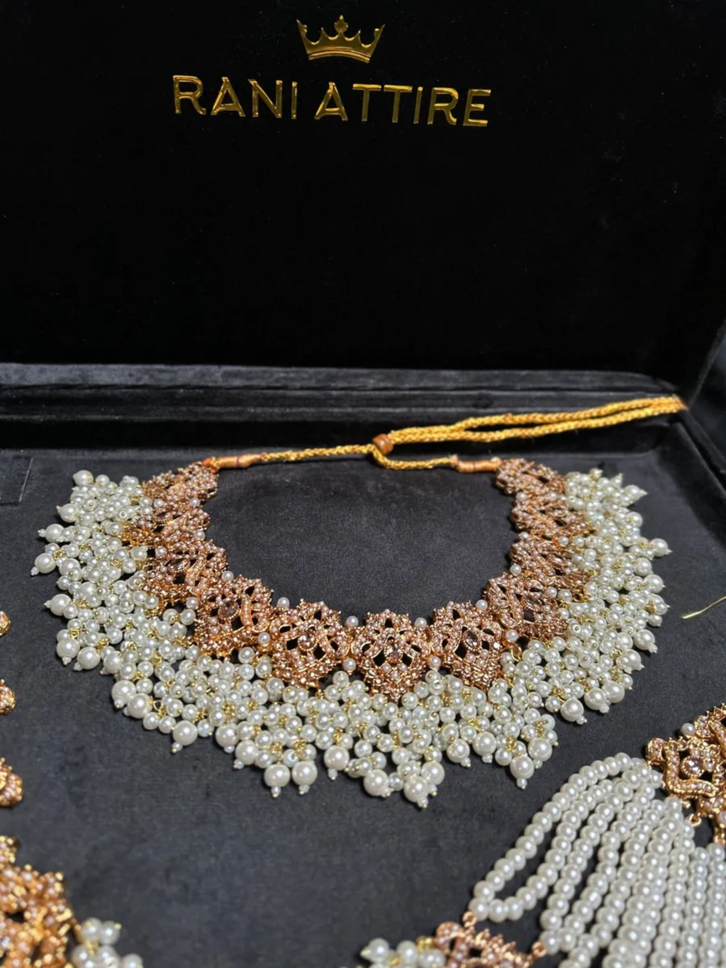 White Pearly Beaded Heavily Beaded Bridal Set - Jewelsbyrani