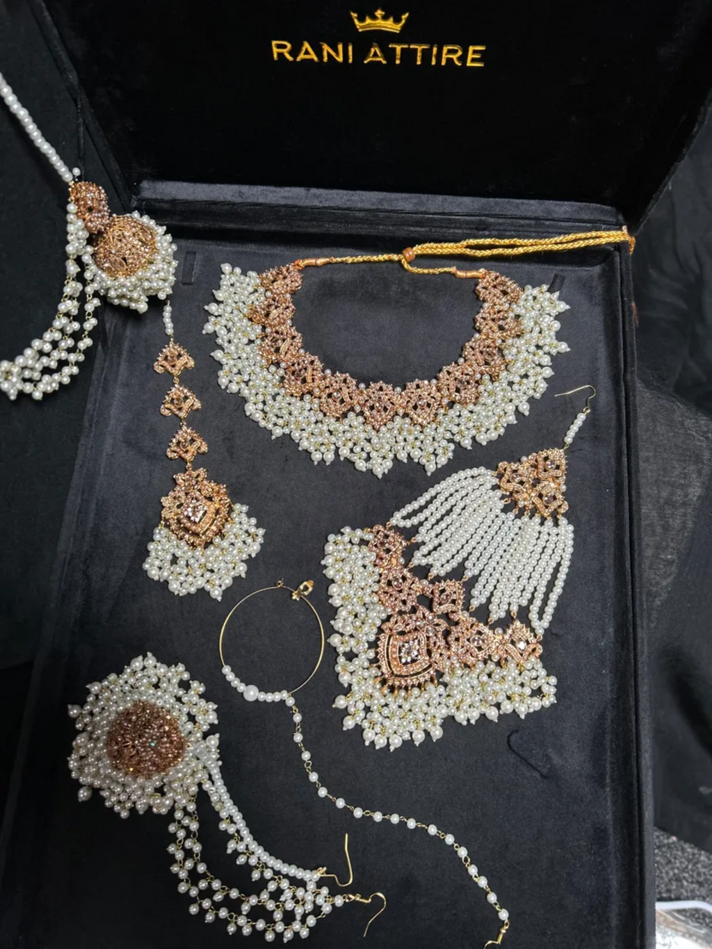 White Pearly Beaded Heavily Beaded Bridal Set - Jewelsbyrani