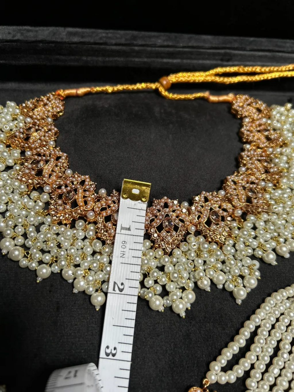 White Pearly Beaded Heavily Beaded Bridal Set - Jewelsbyrani
