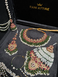 Beautiful Gold, White, Rosy Red & Green Heavily Beaded Bridal Set - Jewelsbyrani