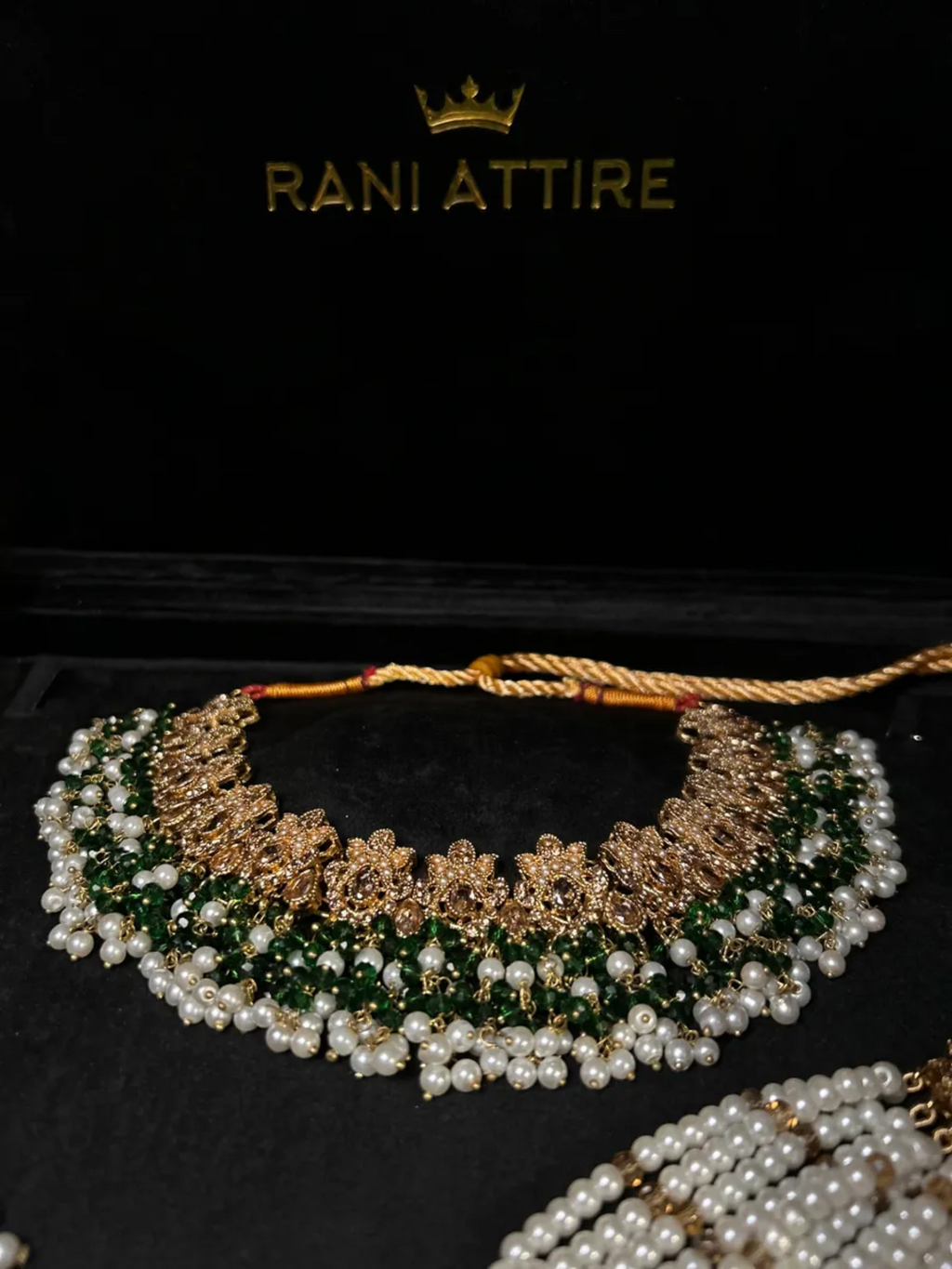 Beautiful Gold, White & Green Heavily Beaded Bridal Set - Jewelsbyrani