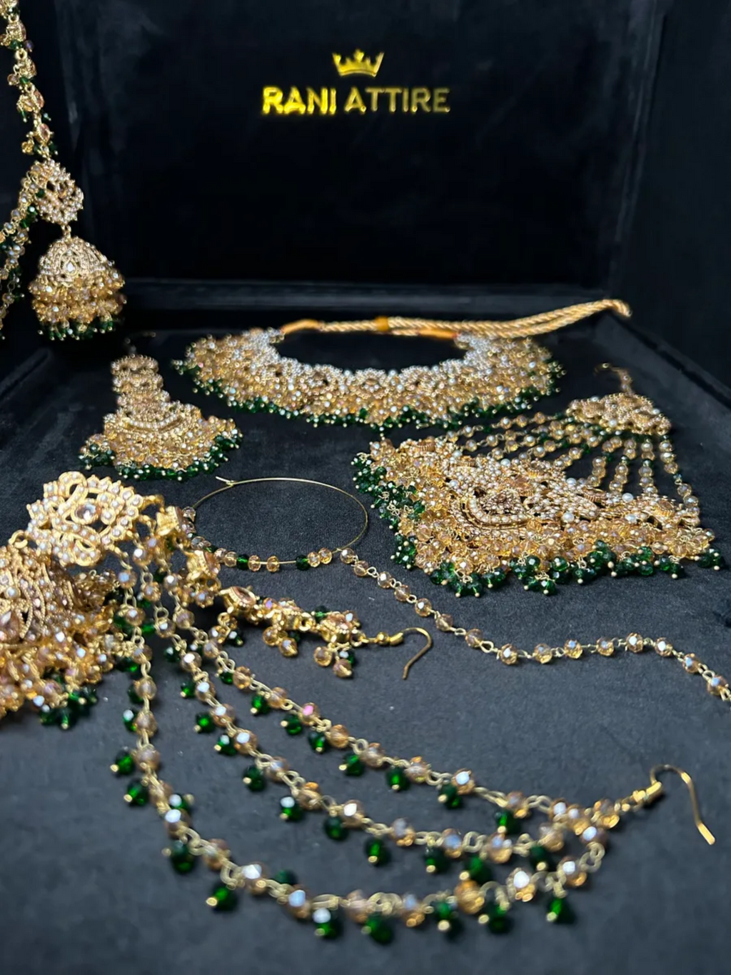 Beautiful Gold & Green Heavily Beaded Bridal Set - Jewelsbyrani
