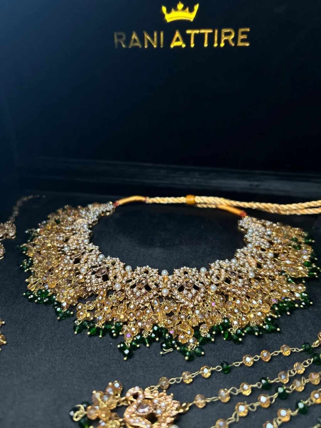 Beautiful Gold & Green Heavily Beaded Bridal Set - Jewelsbyrani