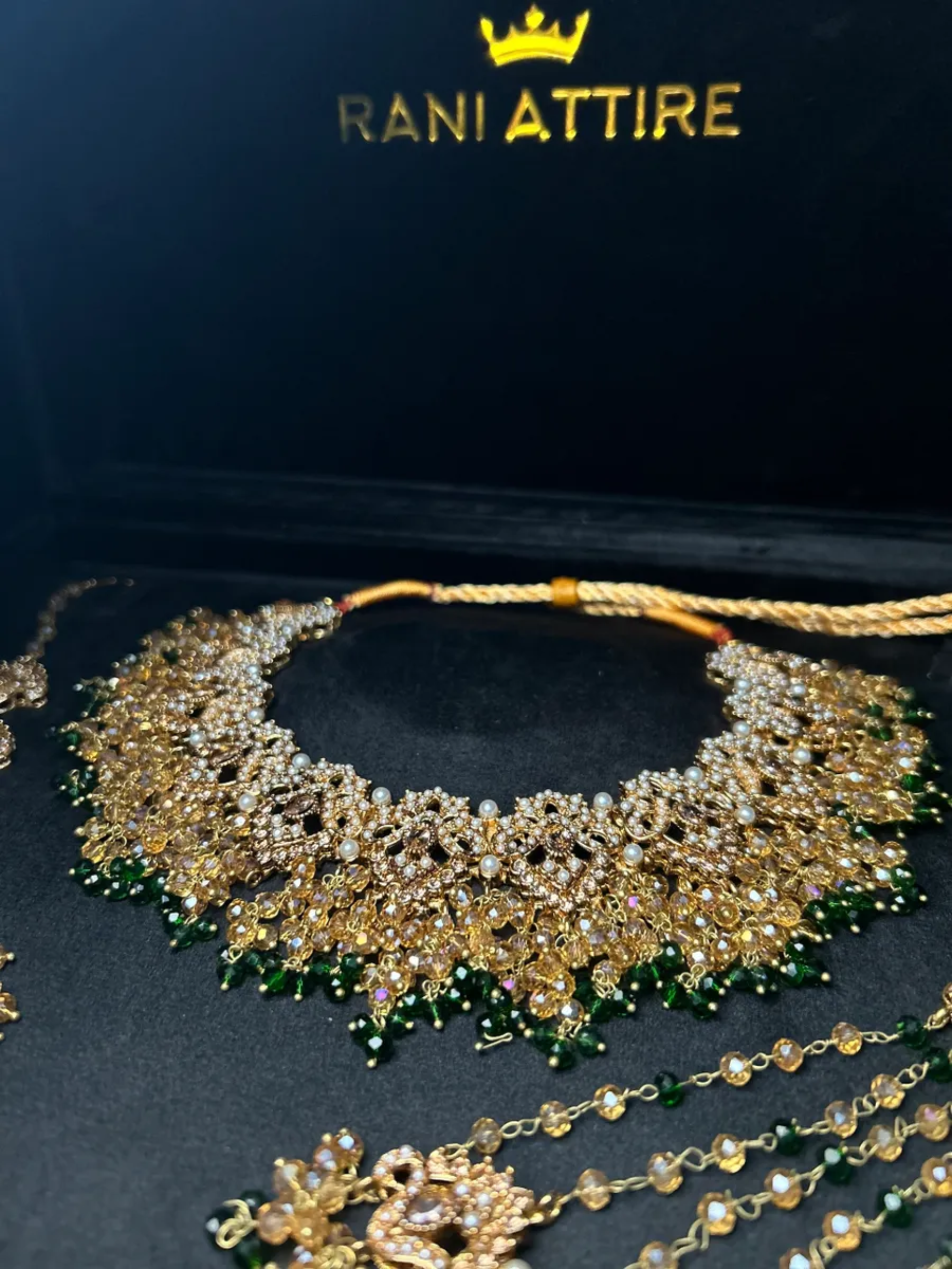 Beautiful Gold & Green Heavily Beaded Bridal Set