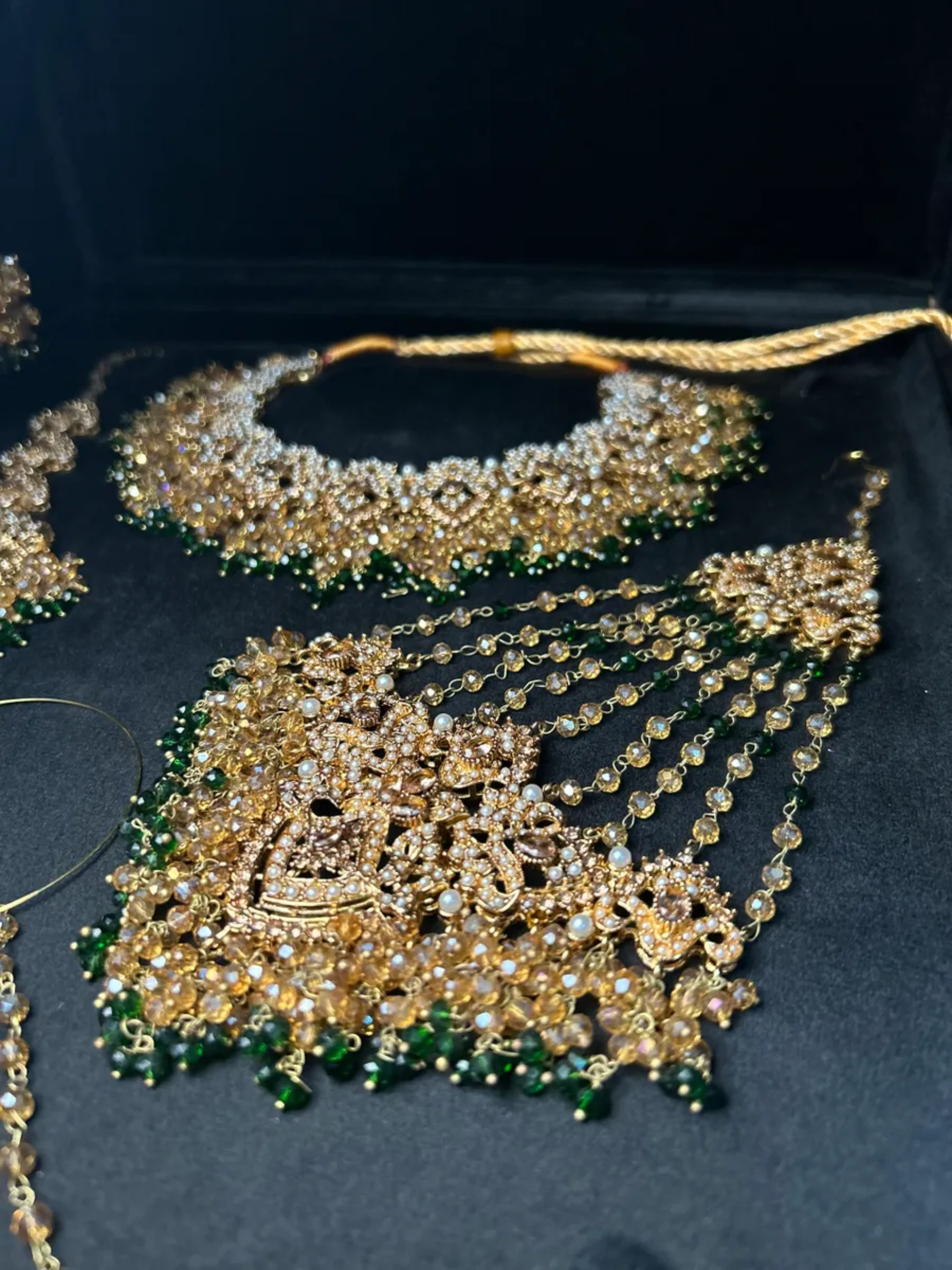 Beautiful Gold & Green Heavily Beaded Bridal Set