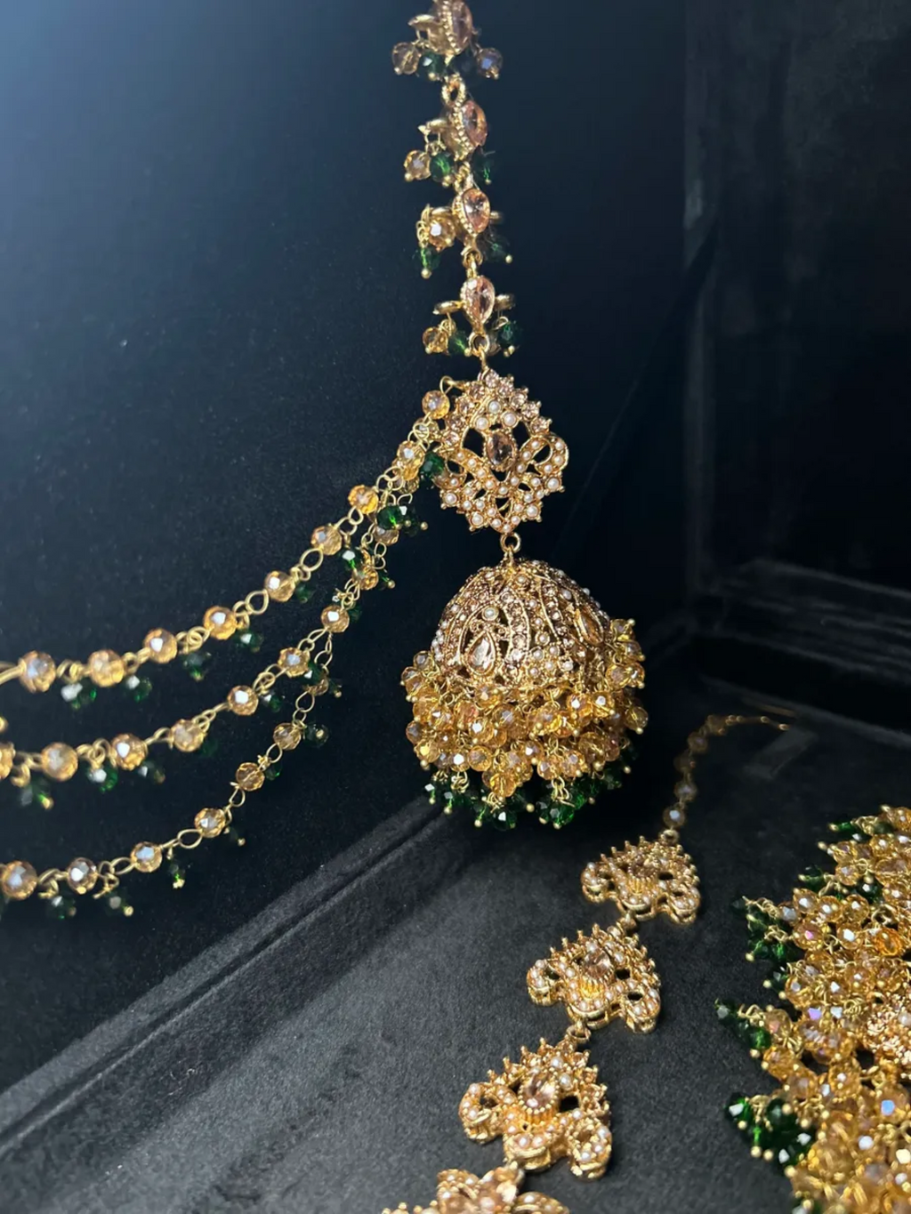 Beautiful Gold & Green Heavily Beaded Bridal Set - Jewelsbyrani