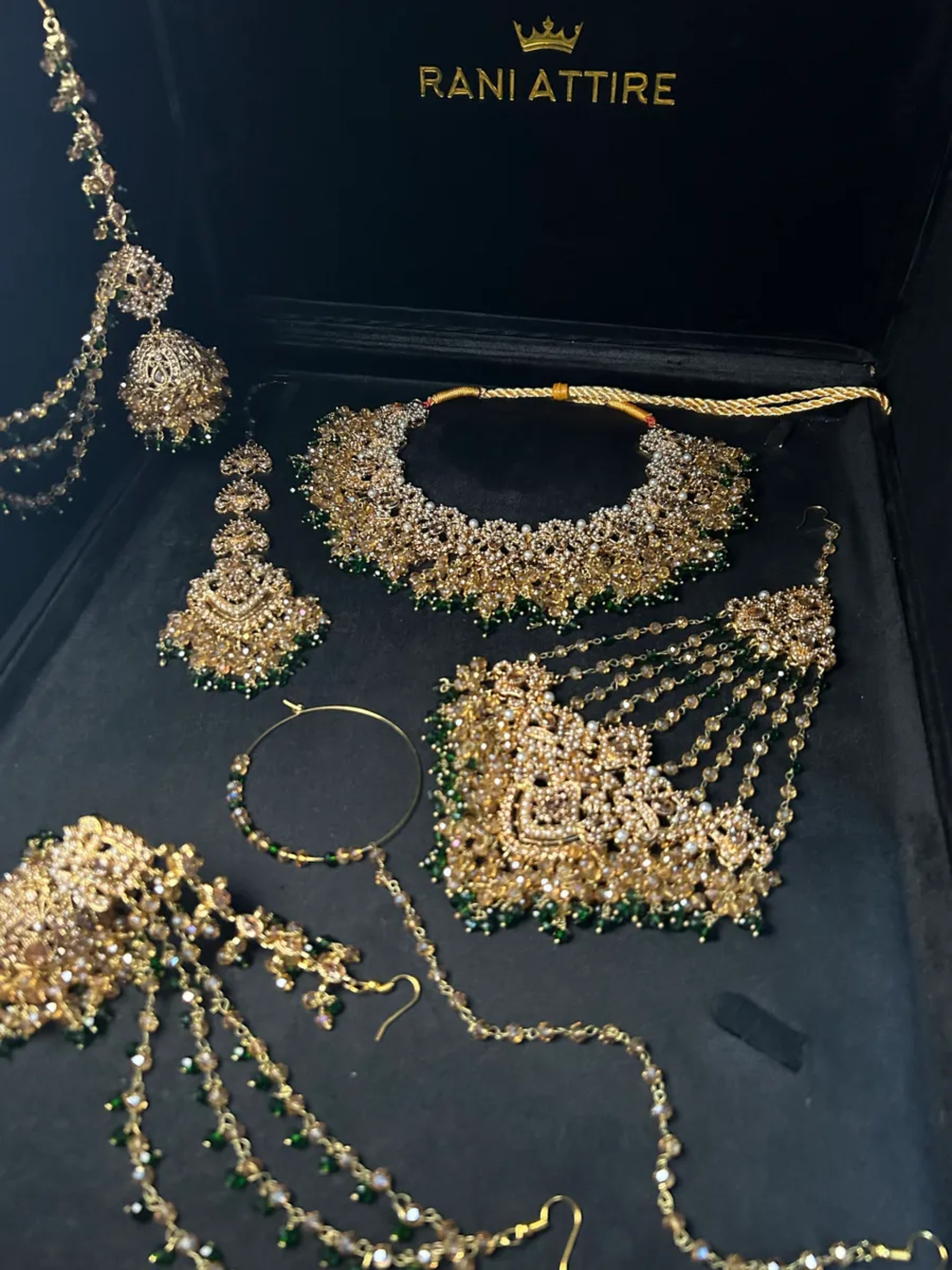Beautiful Gold & Green Heavily Beaded Bridal Set