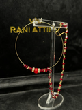 Bridal Gold & Deep Red Beaded Bridal Nose Hoop/ Naath/ Nathli with Beaded Chain - Jewelsbyrani