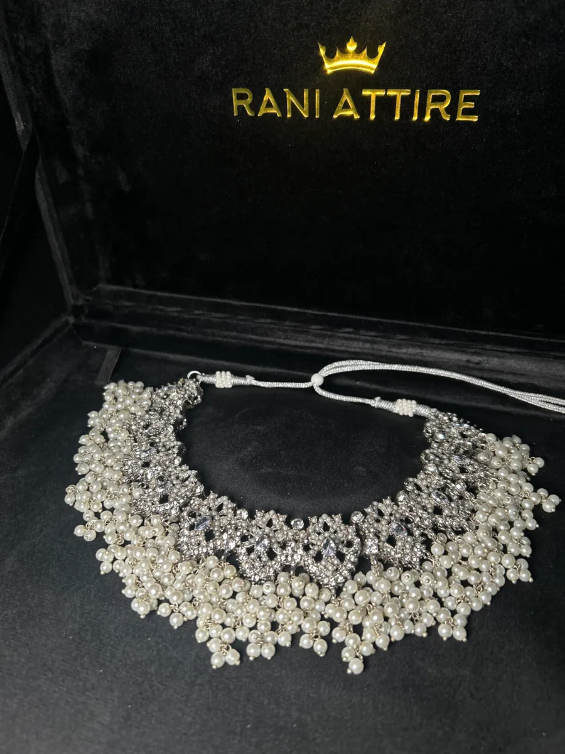 Silver & White Necklace With white beads - Jewelsbyrani