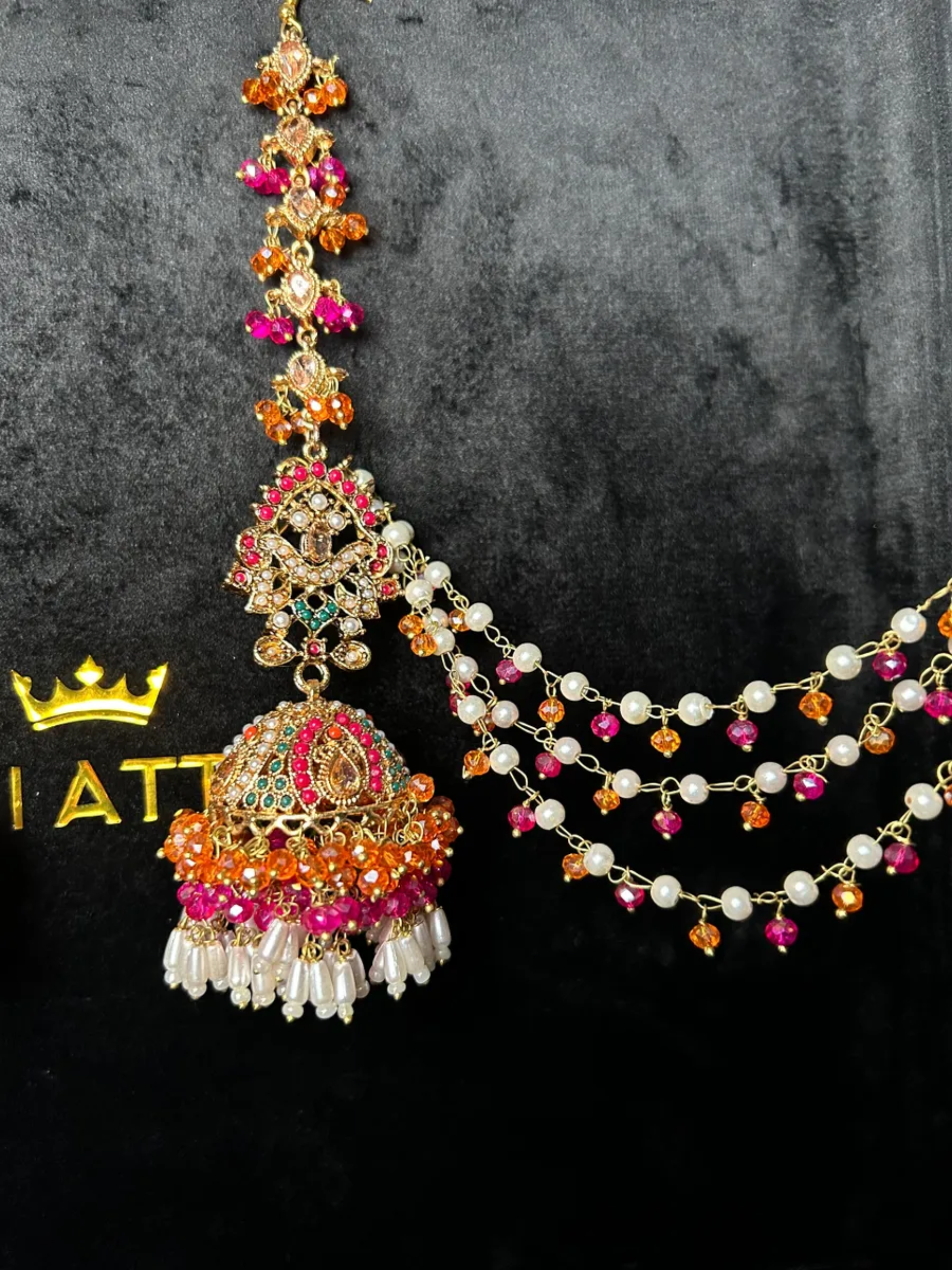 Gold stones Hot pink & Orange Multi Coloured Jhumkies