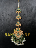 Green & White Beaded heavily beaded tikka. - Jewelsbyrani