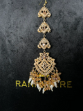Gold & White Long Beaded heavily beaded tikka. - Jewelsbyrani