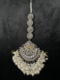 Large Silver, heavily beaded tikka. - Jewelsbyrani