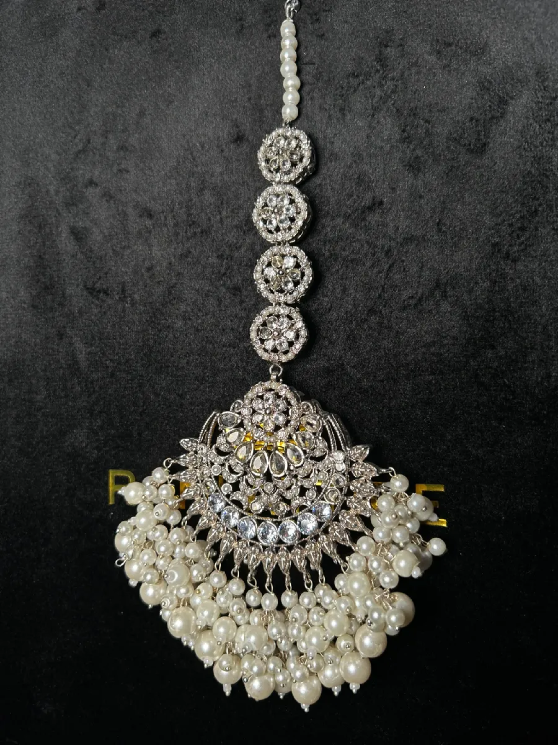 Large Silver, heavily beaded tikka. - Jewelsbyrani