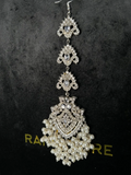 Silver pearly heavily beaded tikka. - Jewelsbyrani