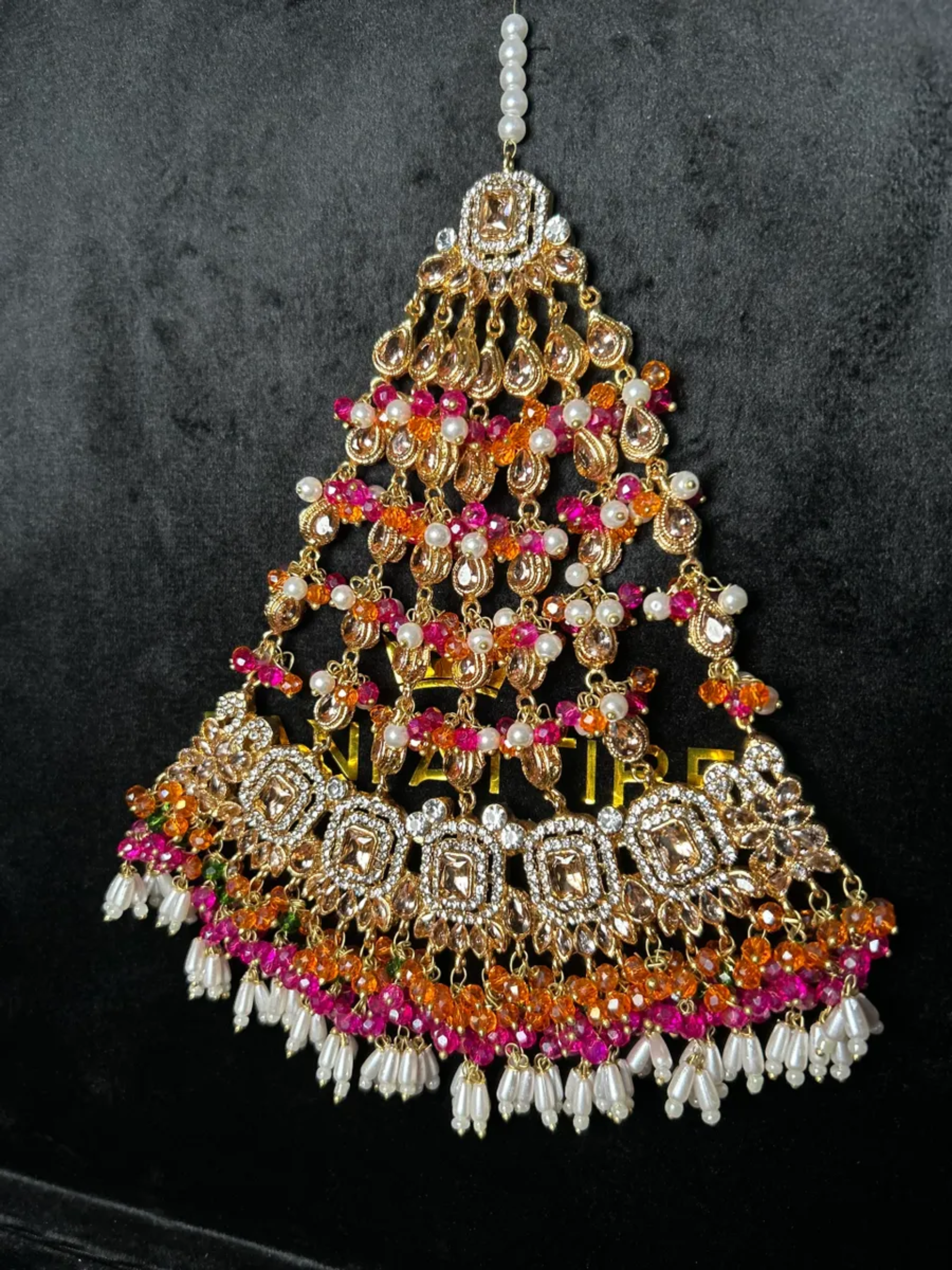 Gold stones, Orange, Green & Hot Pink Multi Coloured heavily beaded jhumar