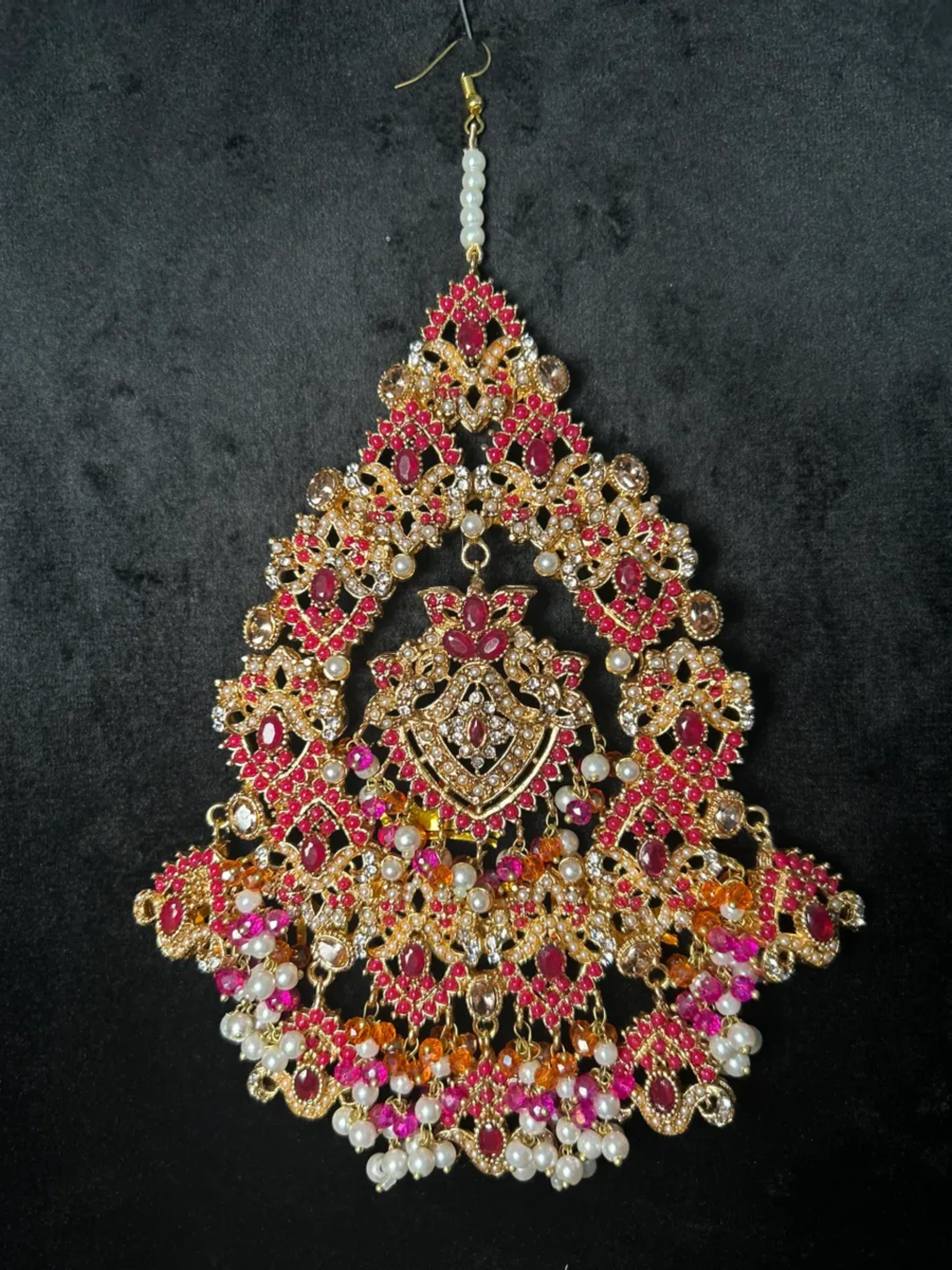 Orange & Hot Pink Multi Coloured heavily beaded jhumar