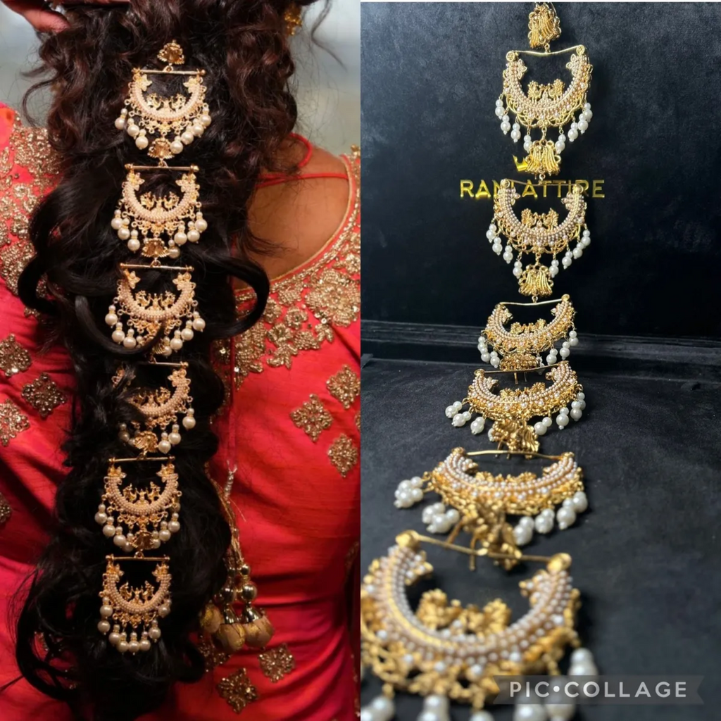 6 Piece White Beautiful Hair Paranda | Hair Jewellery | Mendhi Hair Jewellery / Bridal Hair Jewellery| Bridal Paranda - Jewelsbyrani
