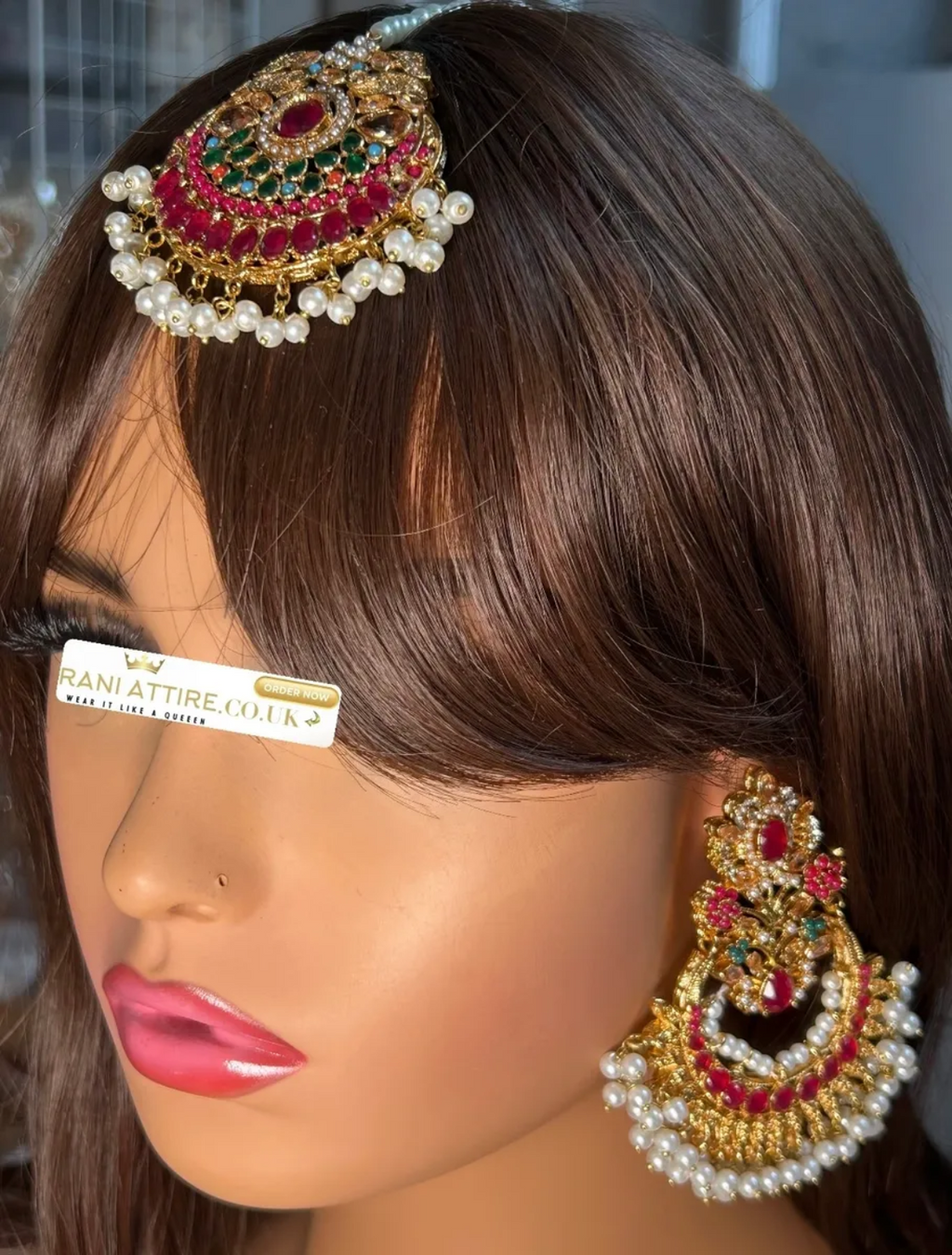 Multi Beautiful Earrings & Tikka | Pink stones - Jewelsbyrani